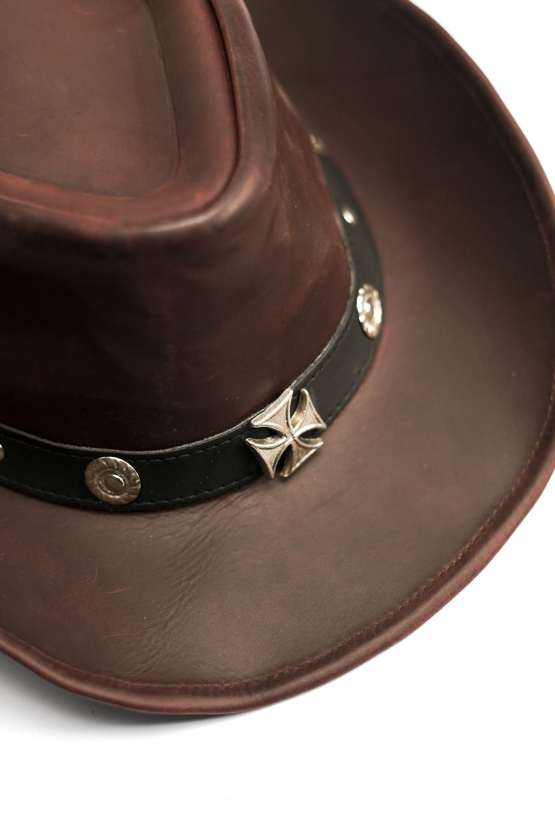 KORDOVAN's Premium Leather Western Cowboy Hat // Studs band // Burgundy