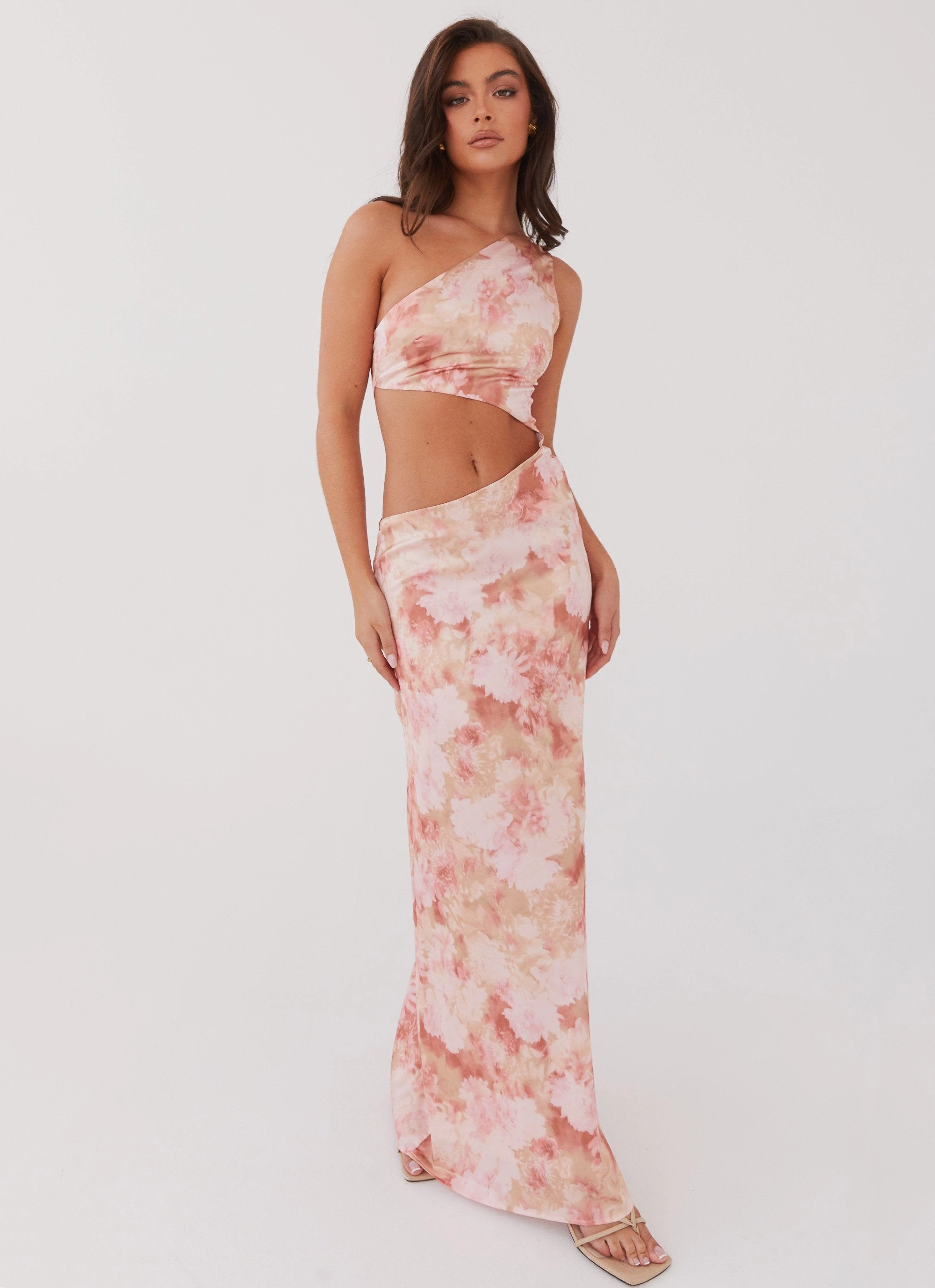 Layered Comfort Krista One Shoulder Maxi Dress - Flower Garden