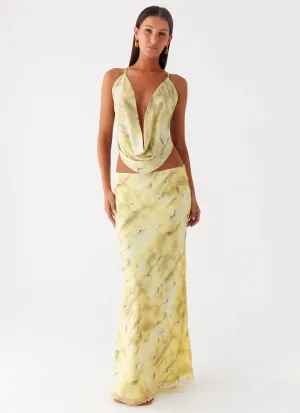 Subtle Mood Fashion Week Ready Kylo Low Rise Maxi Skirt - Yellow Tie Dye