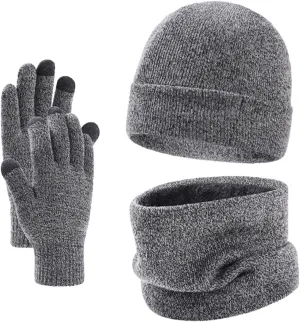 Ladies Soft Gloves Men Women Winter Hat Warmer Scarf Touchscreen Gloves Set Warmer Neck Thick Knit Hat Set