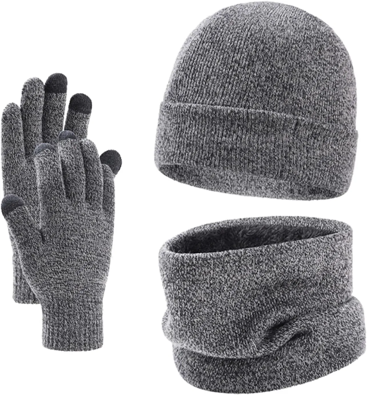 Ladies Soft Gloves Men Women Winter Hat Warmer Scarf Touchscreen Gloves Set Warmer Neck Thick Knit Hat Set