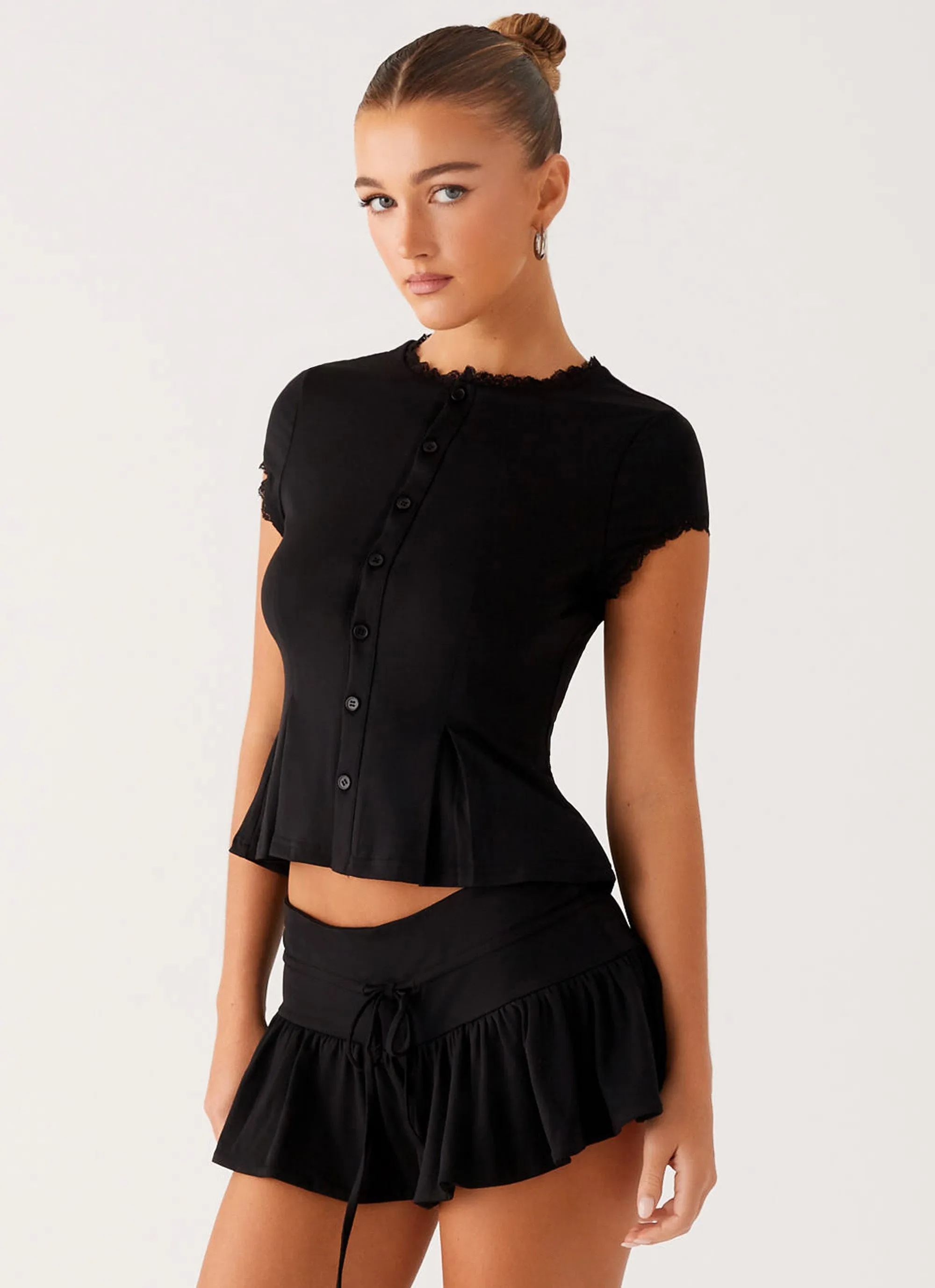 Landon Button Up Top - Black PreShrunk Fabric