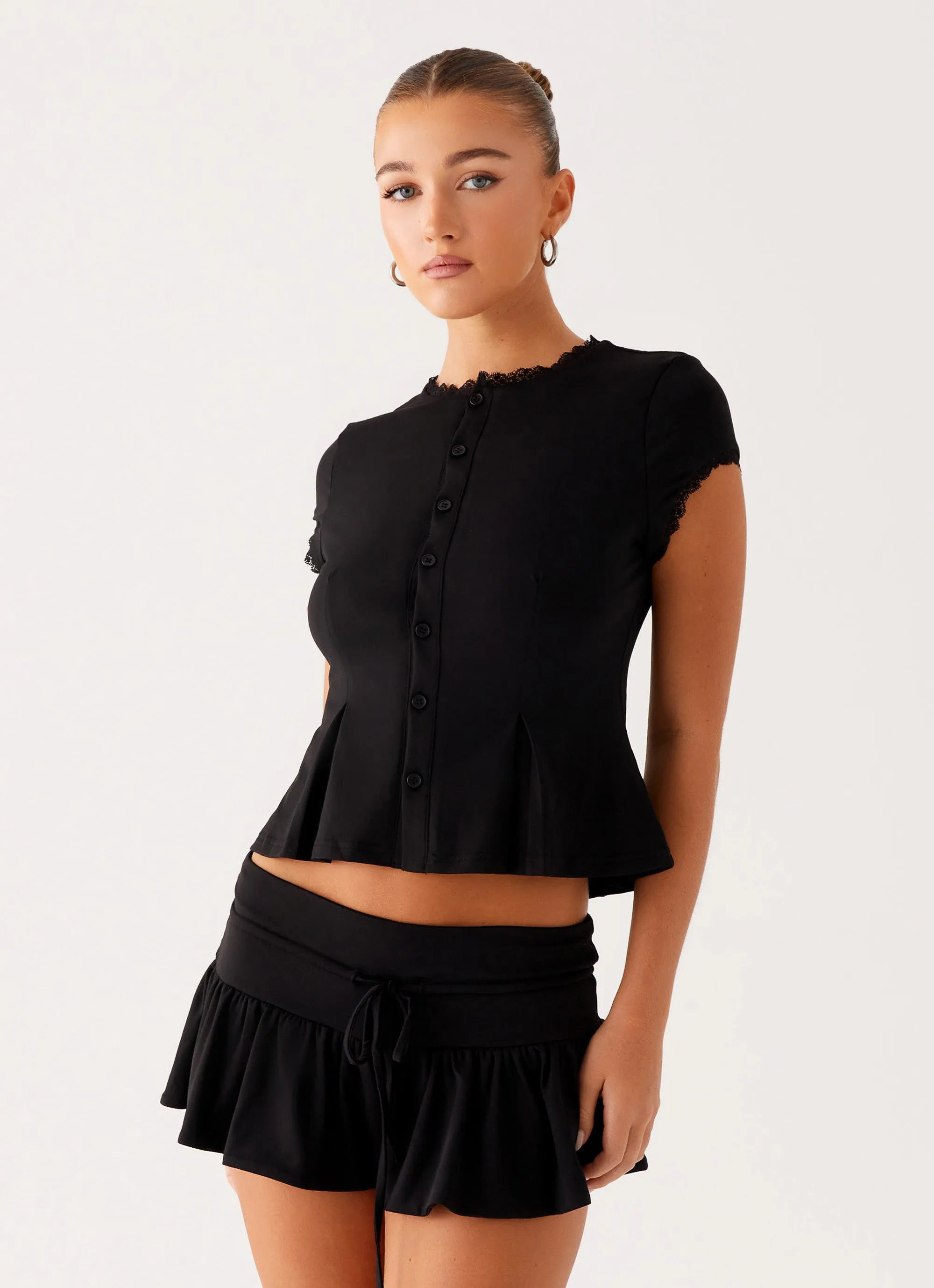 Landon Button Up Top - Black Classic Polo
