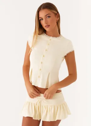 Landon Button Up Top - Lemon Elastic Edge Binding Ribbed Hem Finish