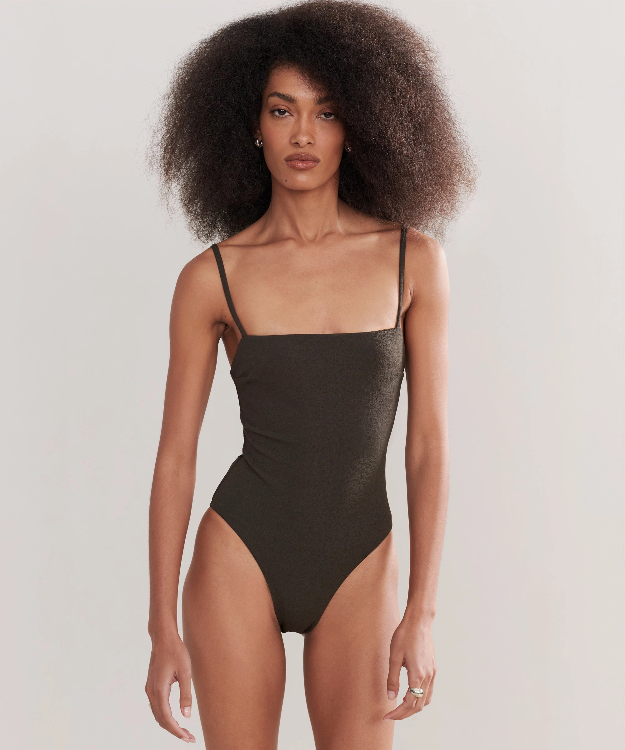 Petite Square Maillot Swimsuit Poolside Look