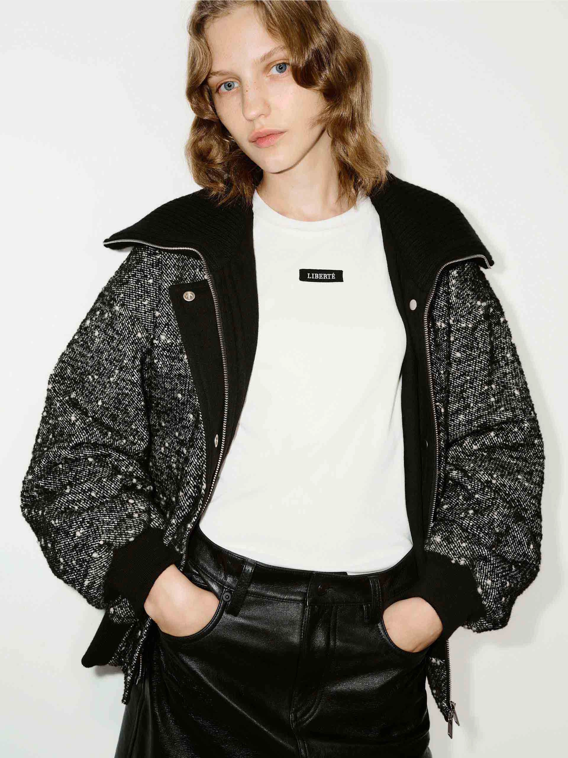 Lapel Marled Textured Jacket Belted Style