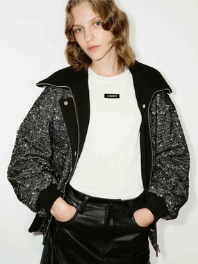 Lapel Marled Textured Jacket Magnetic Closure