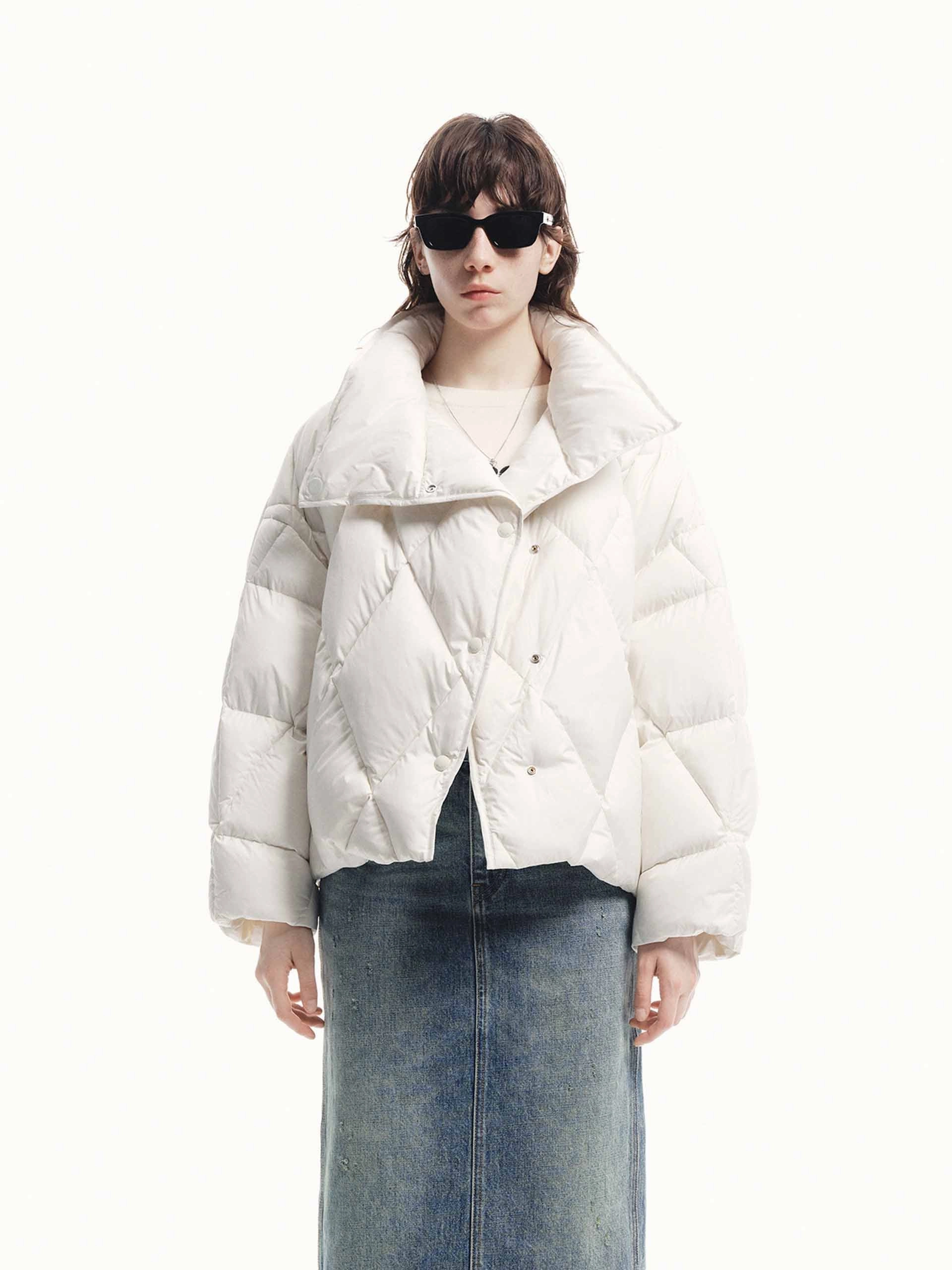 Low Profile Collar Design All Season Lapel Quilted Down Jacket