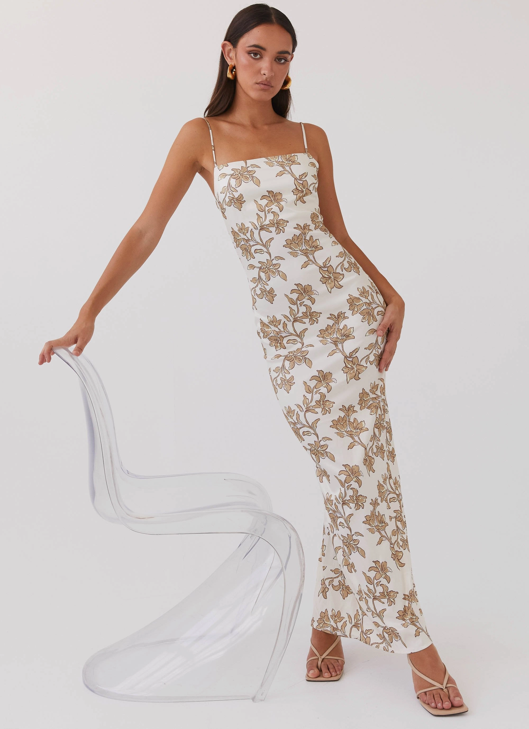 Chic Statement Smooth Lines Lara Satin Maxi Dress - Hazel Bloom