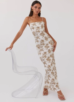 Chic Statement Smooth Lines Lara Satin Maxi Dress - Hazel Bloom