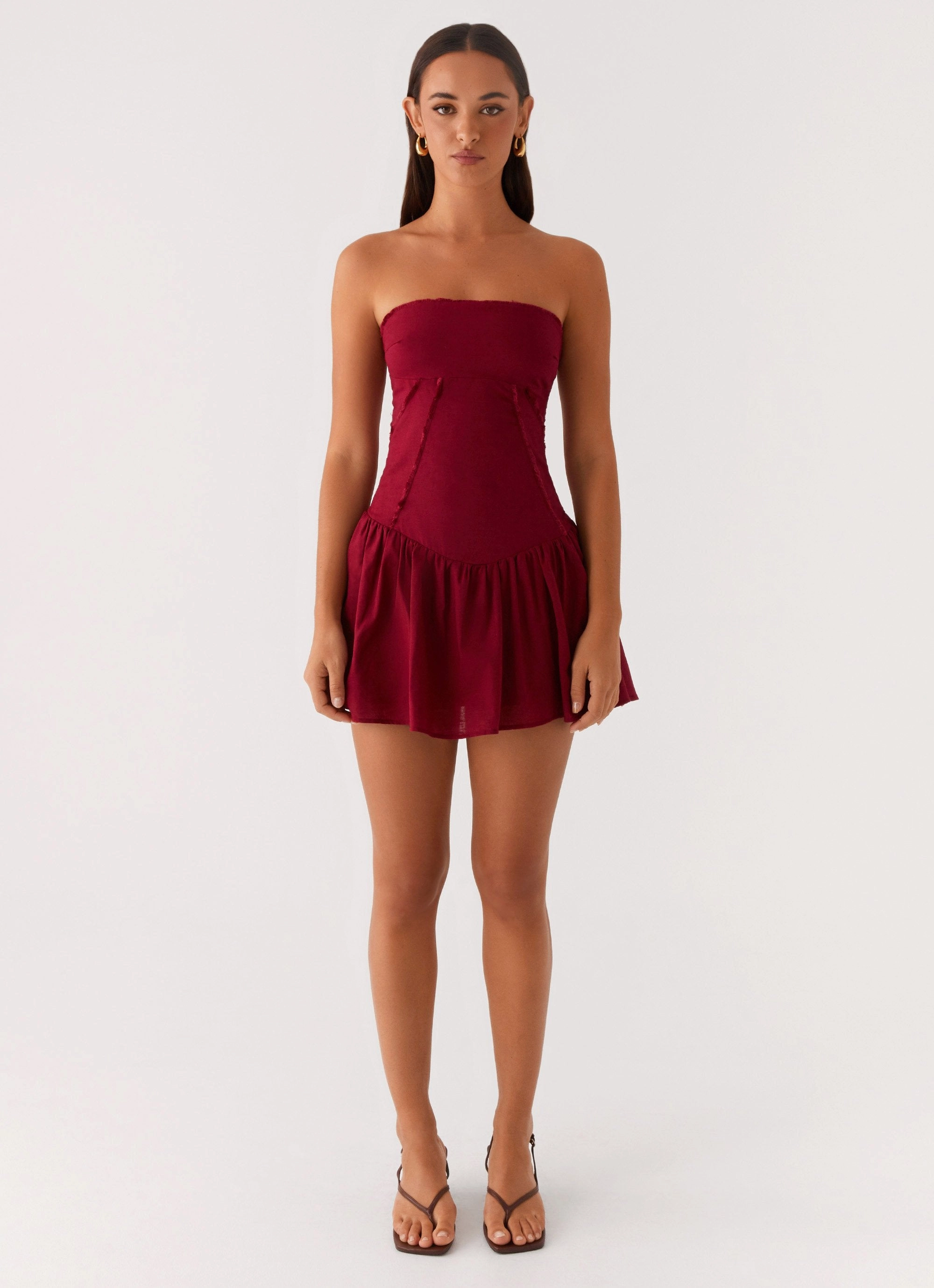 Gentle Motion Polished Fit Larnie Linen Mini Dress - Deep Red