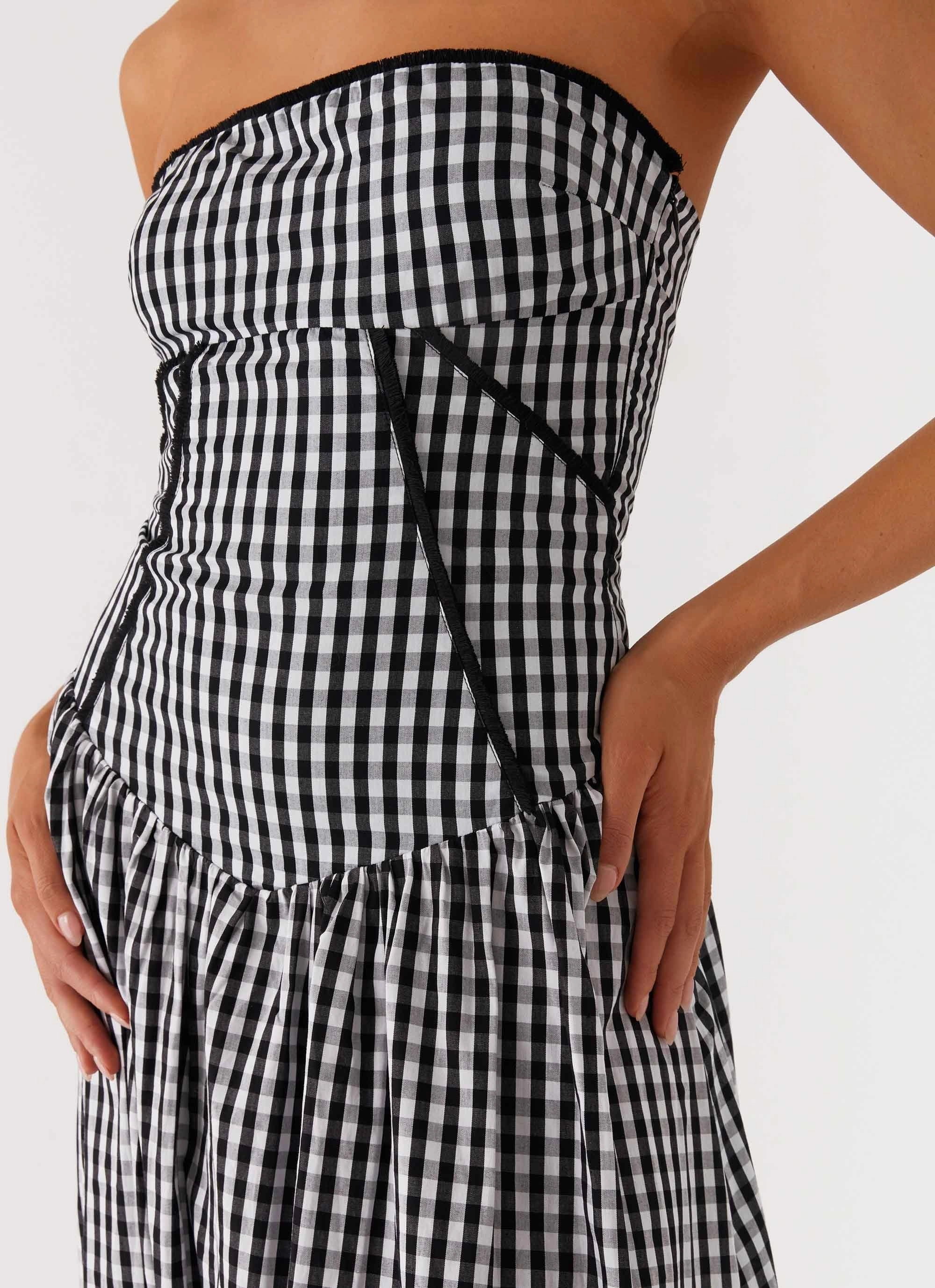 Work Chic Lounge Style Larnie Midi Dress - Black Gingam