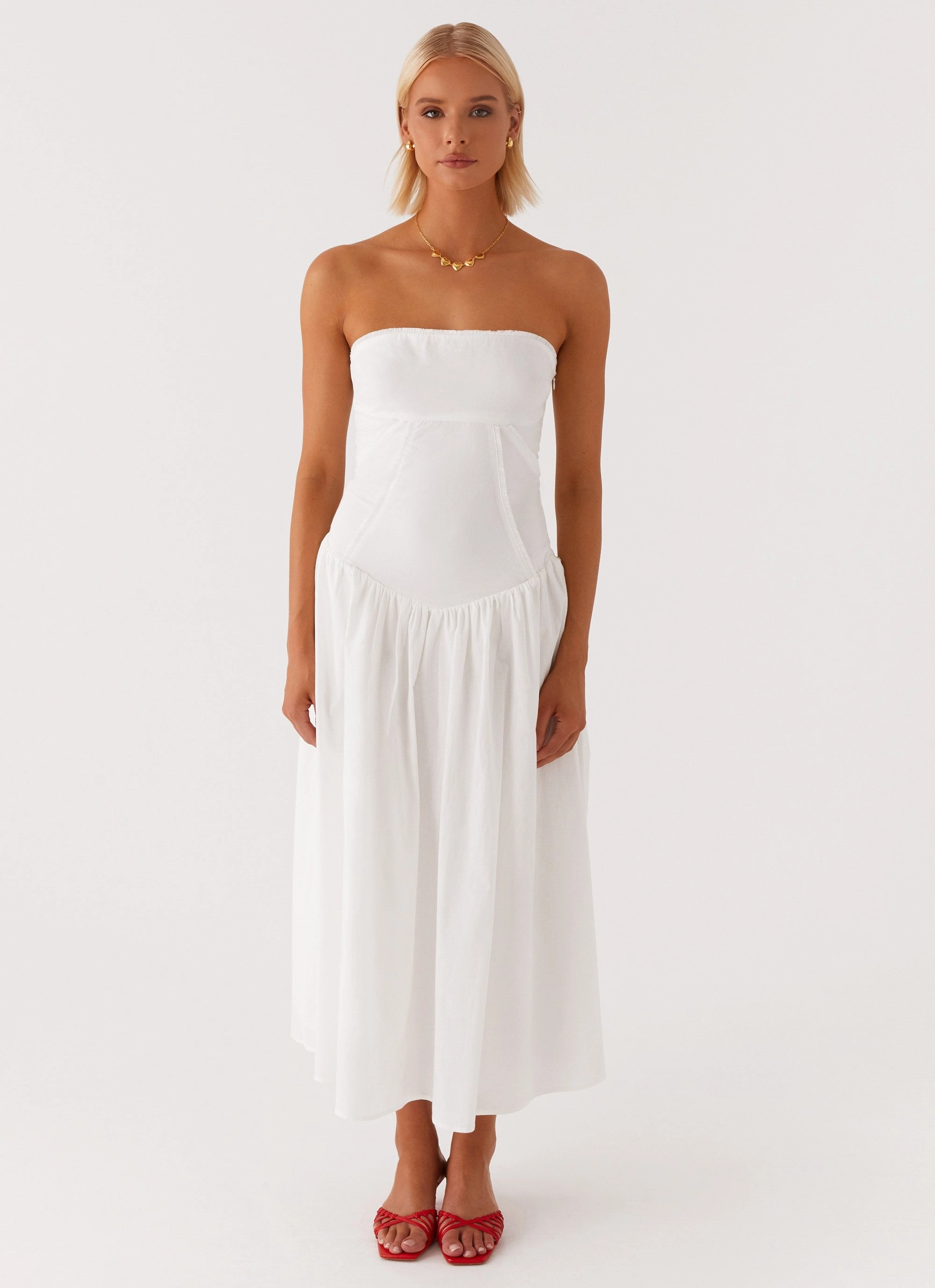 Larnie Midi Dress - White Comfortable Wear Feminine Look