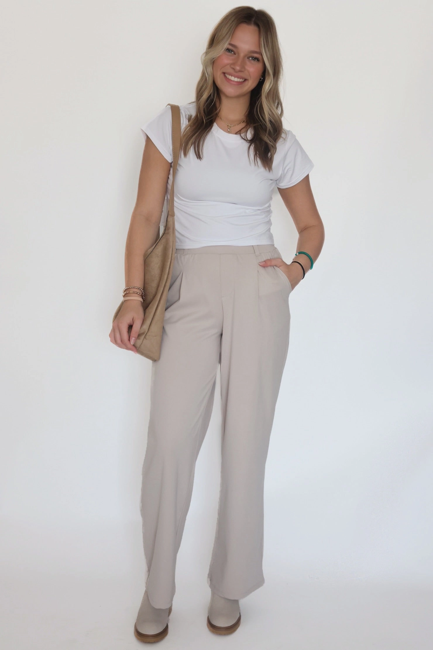 Ventilated Panel Design Elegant Cut Commuter Trousers- Cloud