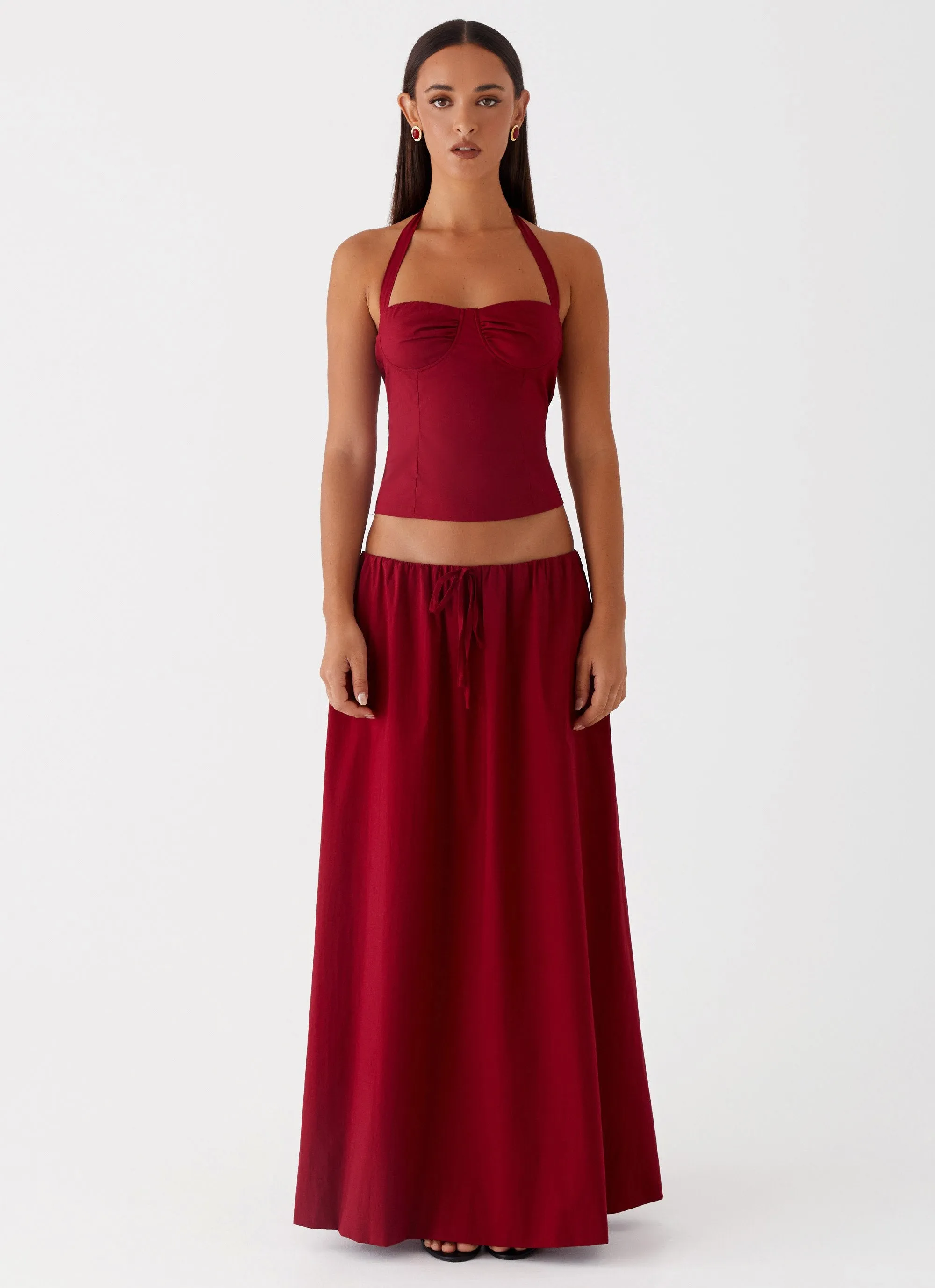 Cheryl Bustier Halter Top - Cherry Red Noise Reduced Zipper Simple Cut