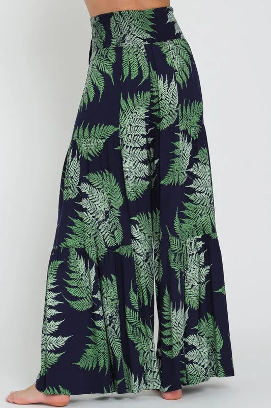 Laura Tropical Print Front Tie Wide Leg Pants Navy