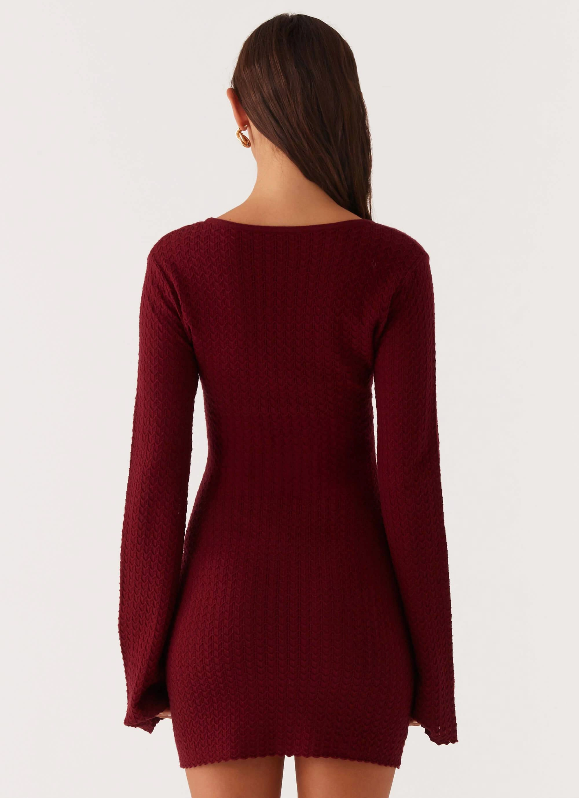 Lavelle Knit Mini Dress - Maroon Flutter-Sleeve Must Have