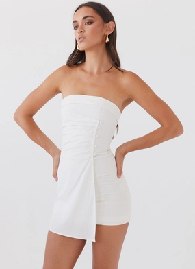 Lavinia Linen Tube Mini Dress - White Timeless Cut Midnight Mood