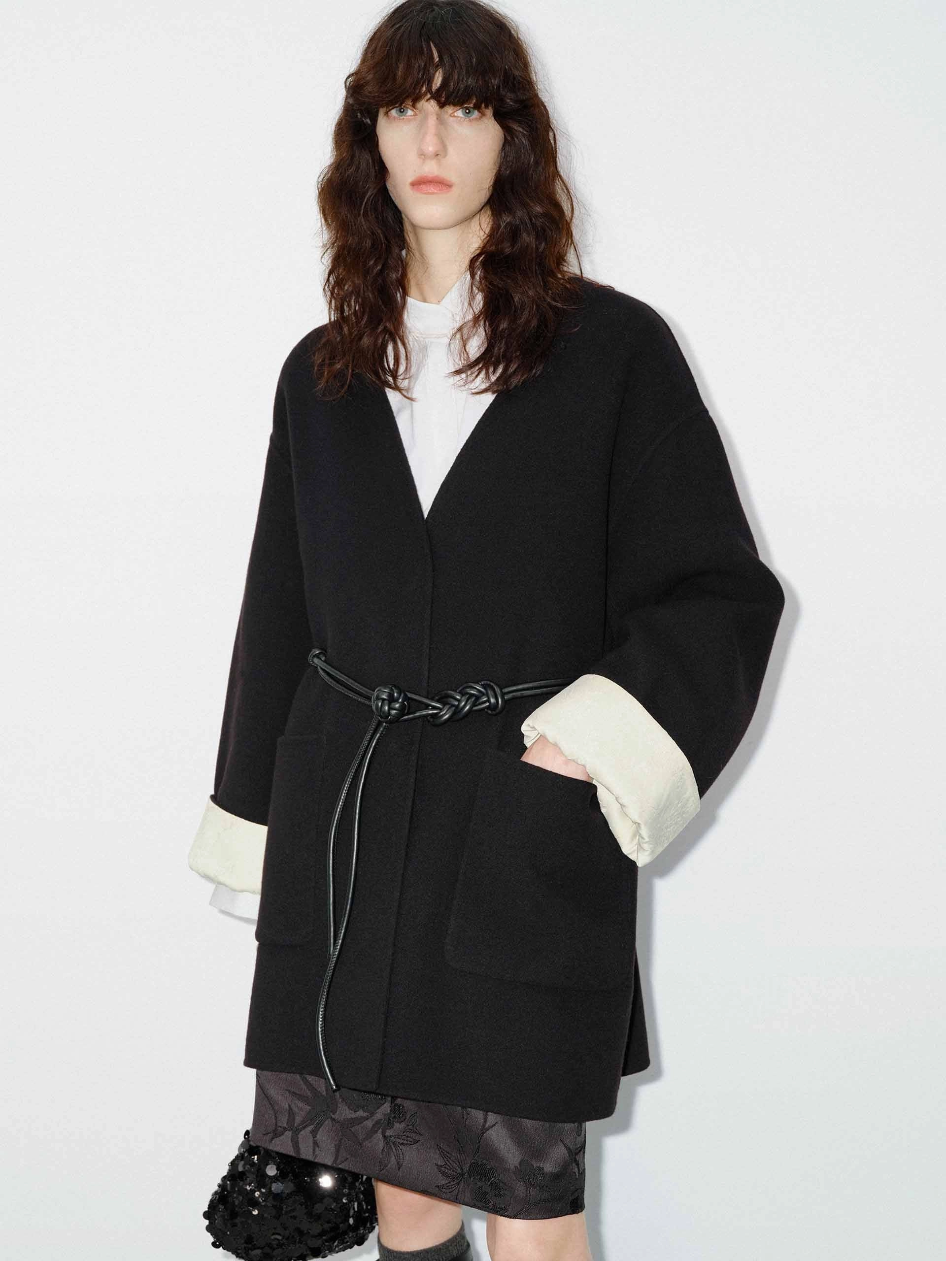 Cashmere Blend Wool V-neck Midi Coat