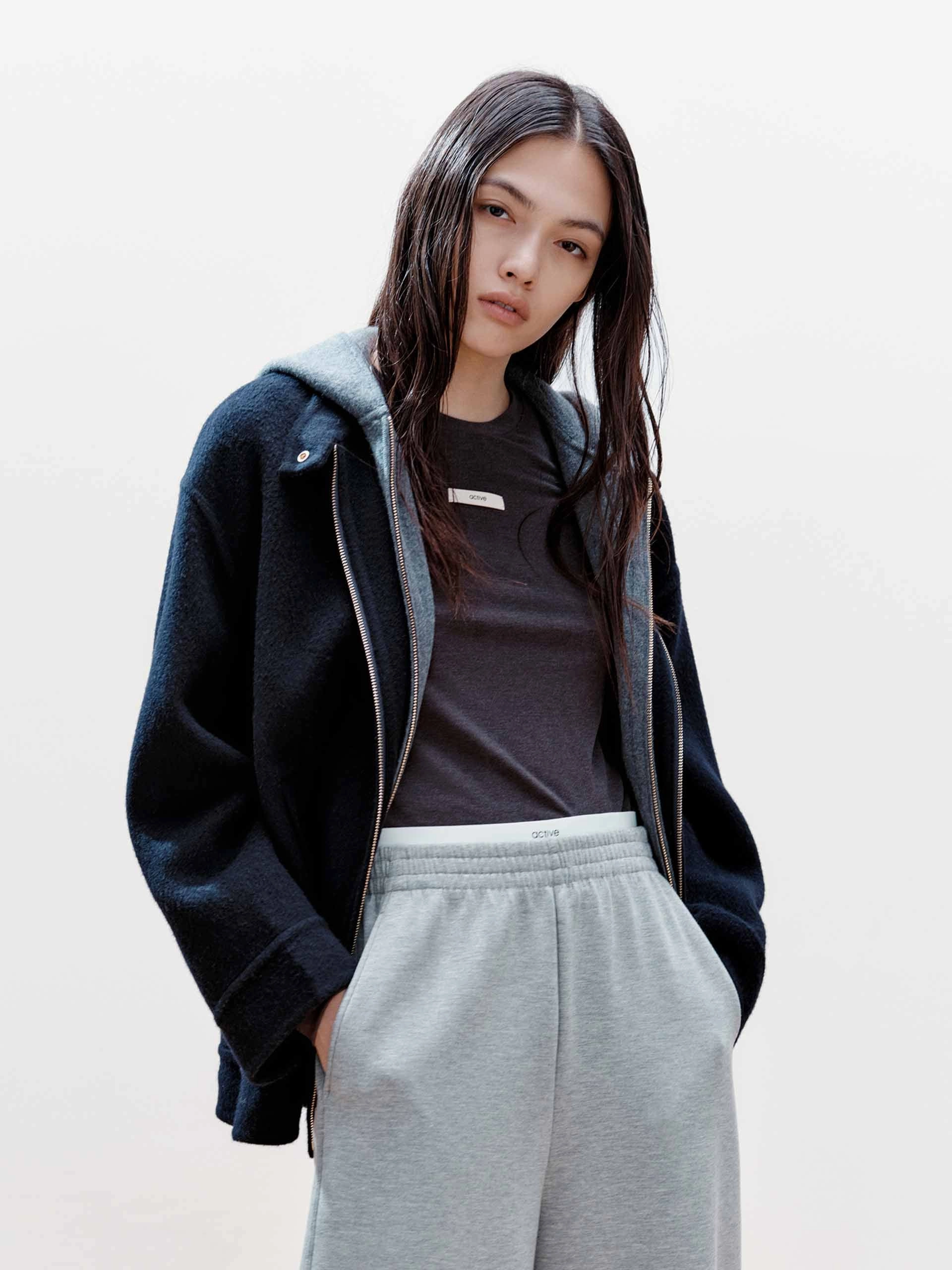 Layered Detail Wool Blend Coat AdjustableHem Flexible Daily Fit