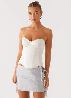 Radar Satin Corset - Ivory Wrinkle Resistant Textile Anti Static Weave Technology