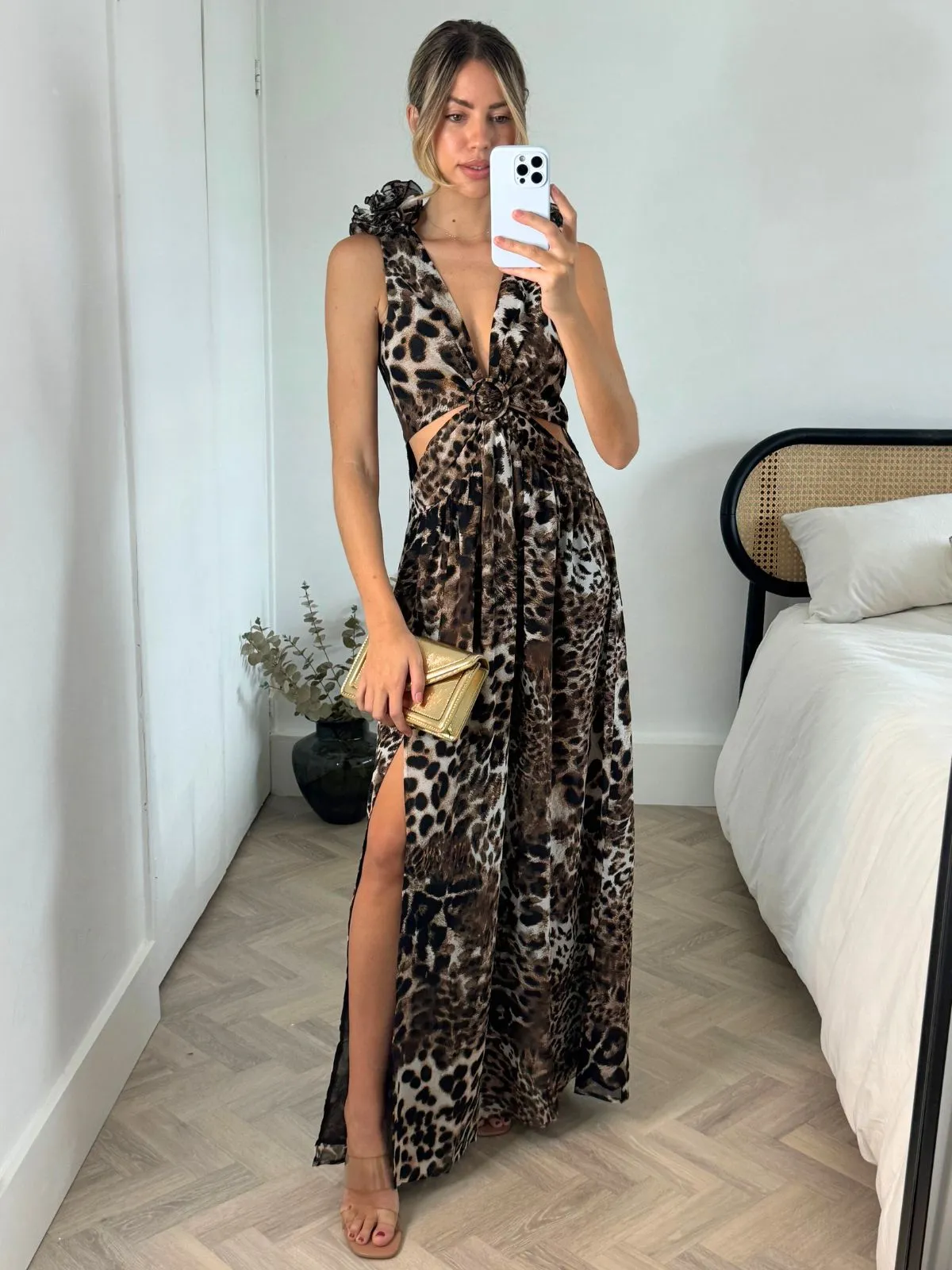 All Daywear Tassel-Detail Layla Maxi dress with shoulder corsage / Animal print