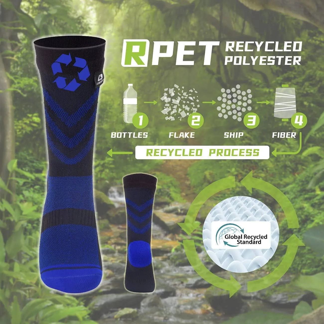 LEAKDRY Recycled Polyester Waterproof Breathable Socks Blue
