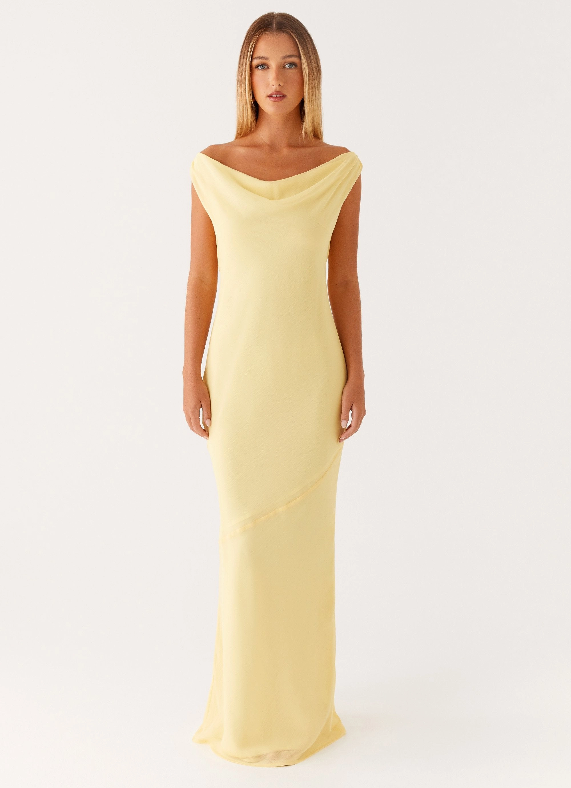 Airy Drape Brittany Chiffon Maxi Dress - Pastel Yellow
