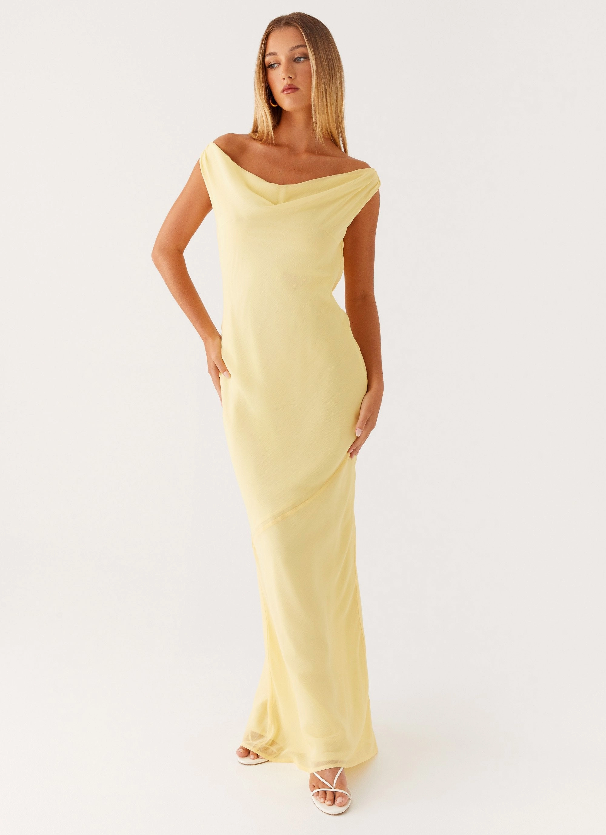 Boat-Neck Brittany Chiffon Maxi Dress - Pastel Yellow