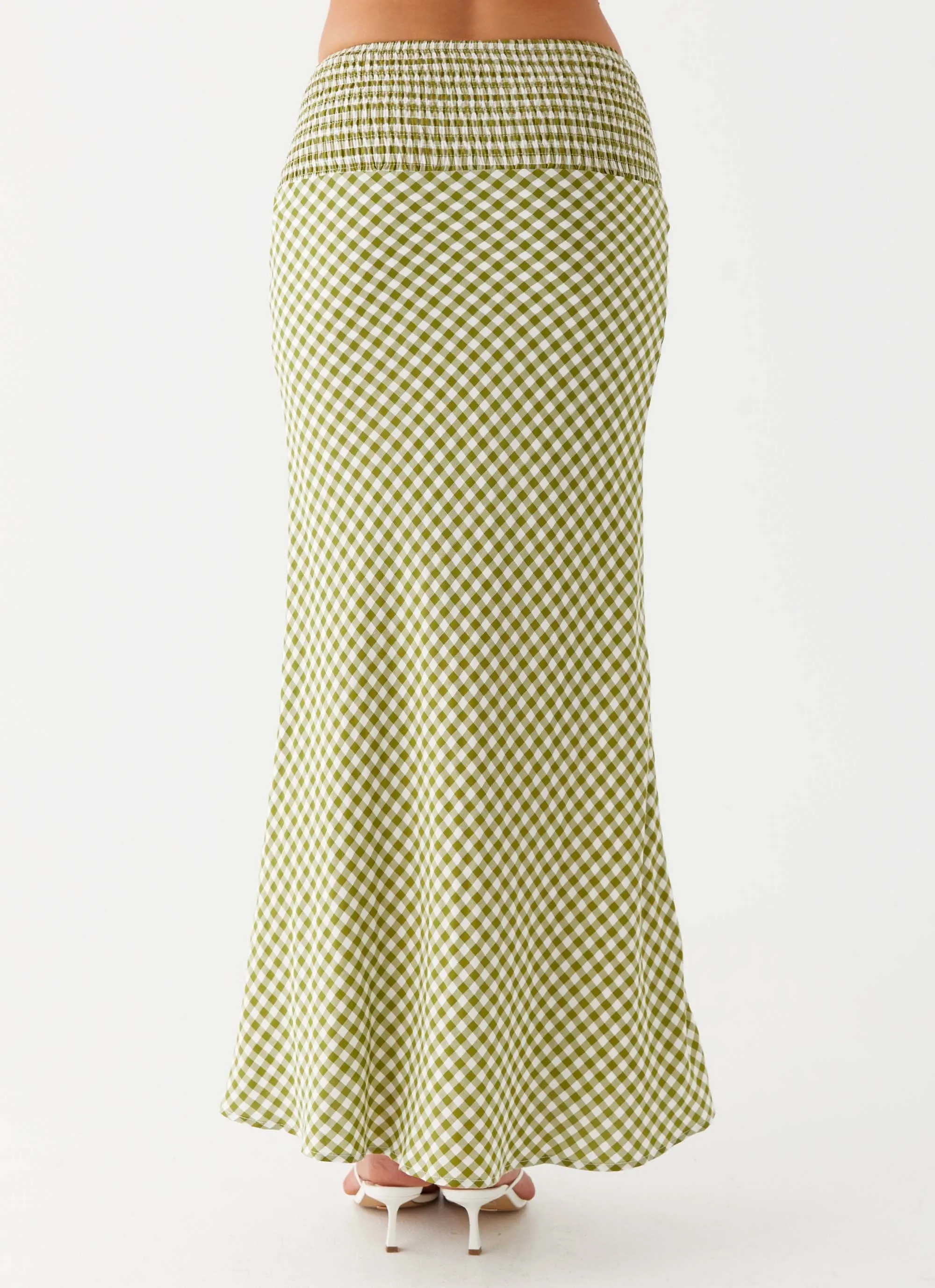 Leilani Maxi Skirt - Khaki Gingham hypoallergenic material Pocket Design