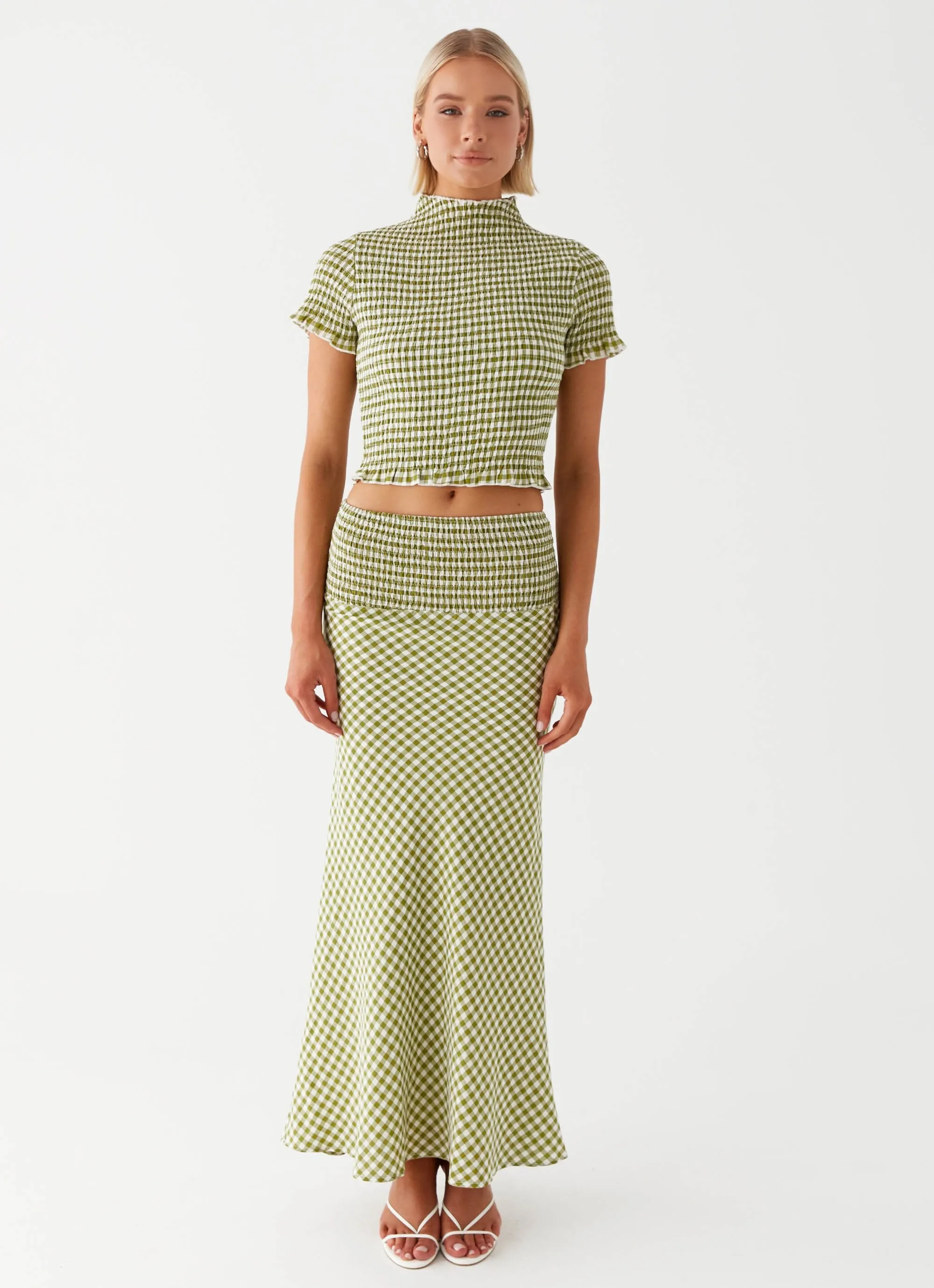 Leilani Maxi Skirt - Khaki Gingham gentle style