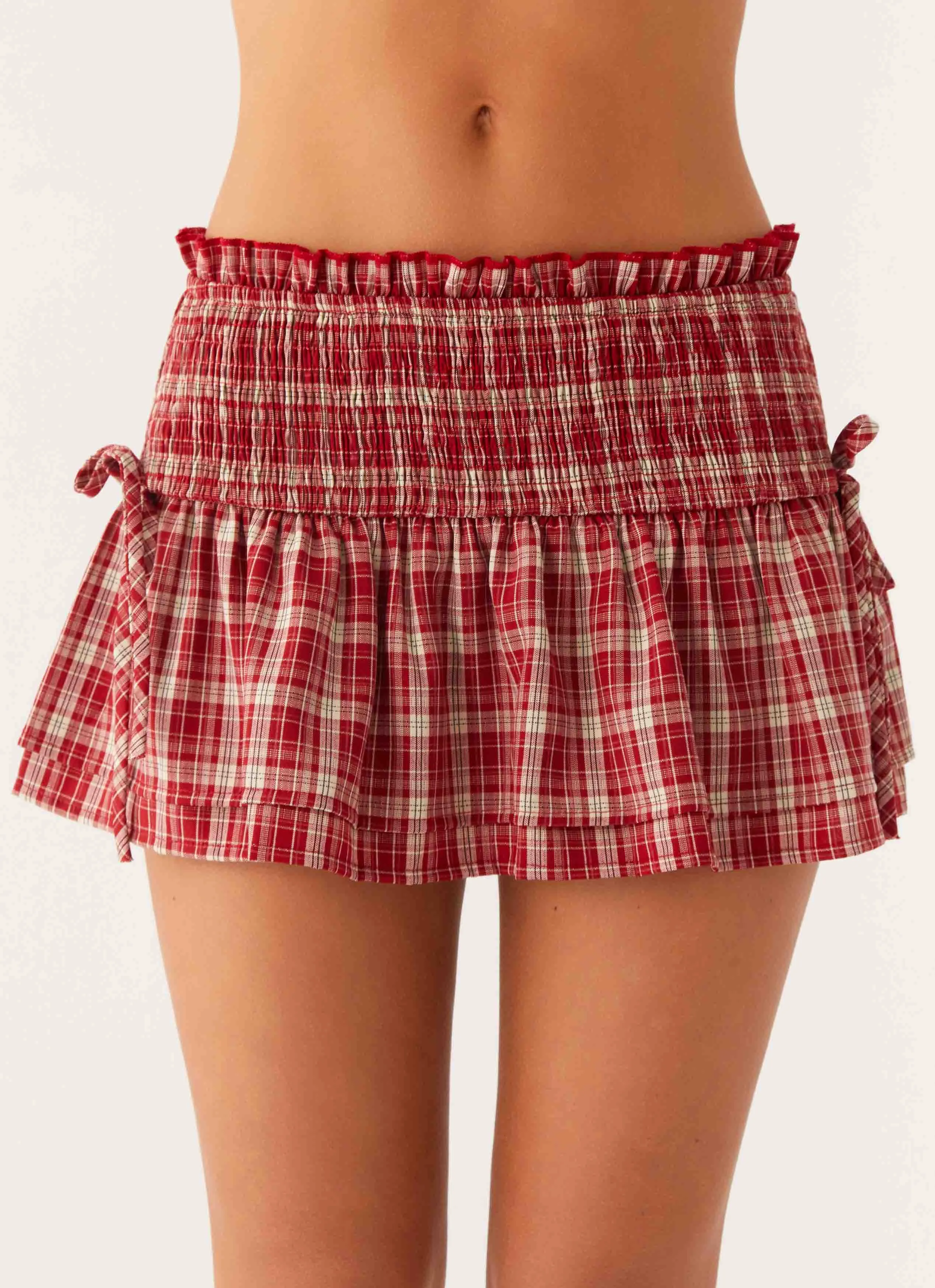 Functional Detail Figure Flattering Lenore Mini Skirt - Ruby Check