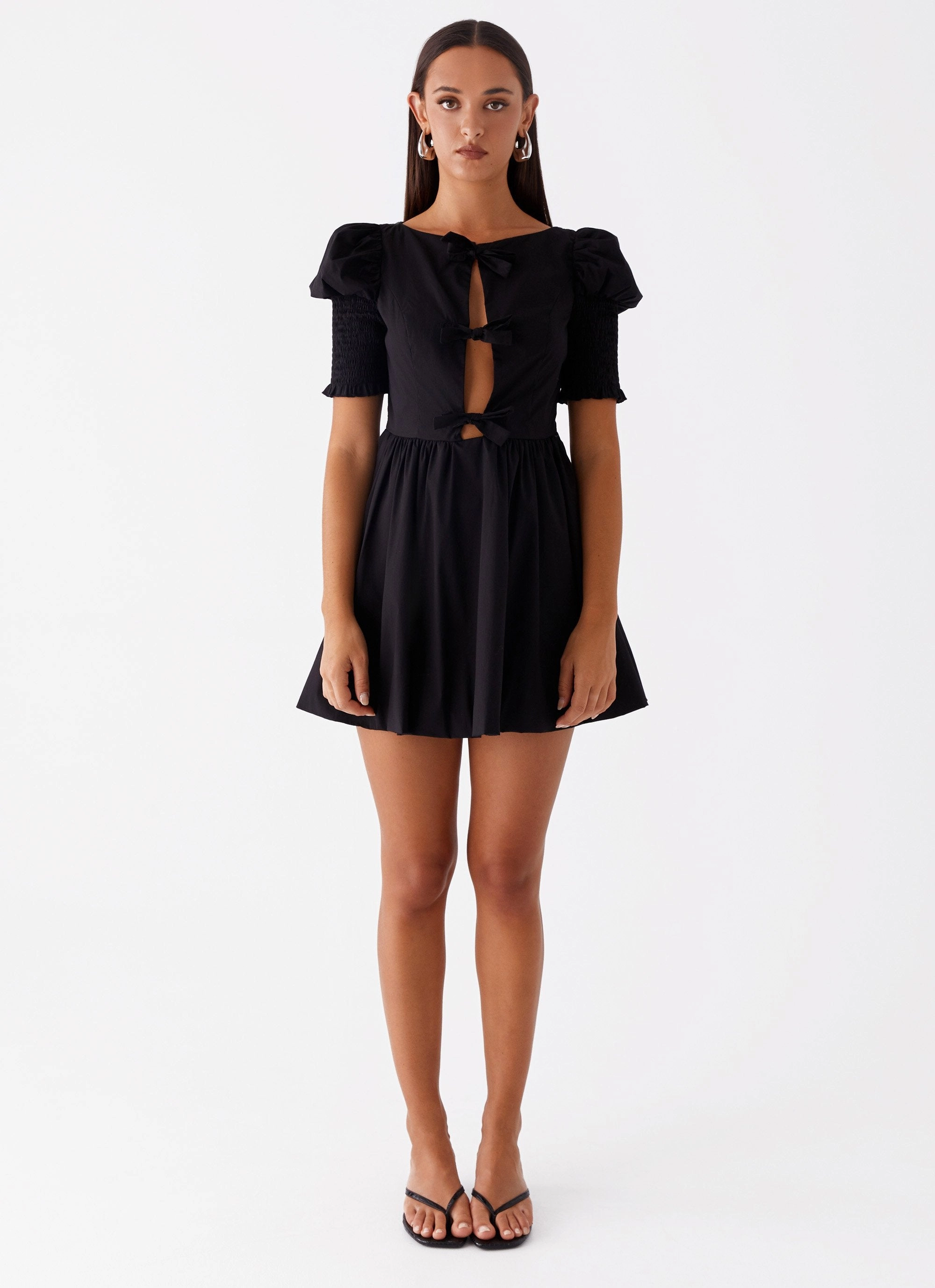 Leonie Tie Front Mini Dress - Black Flowy summer gown Comfortable and breathable