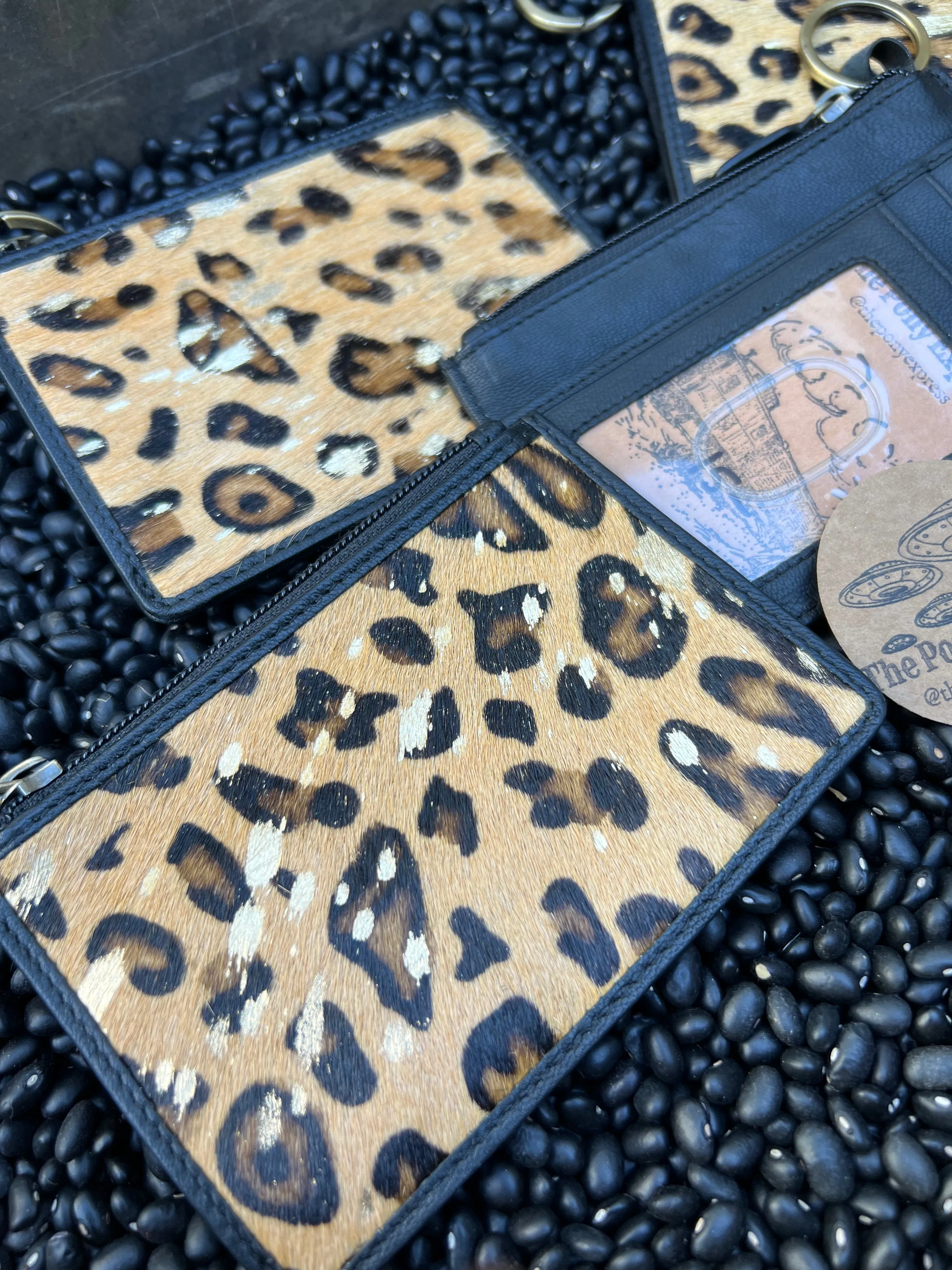 Leopard Cowhide Card Case with keychain