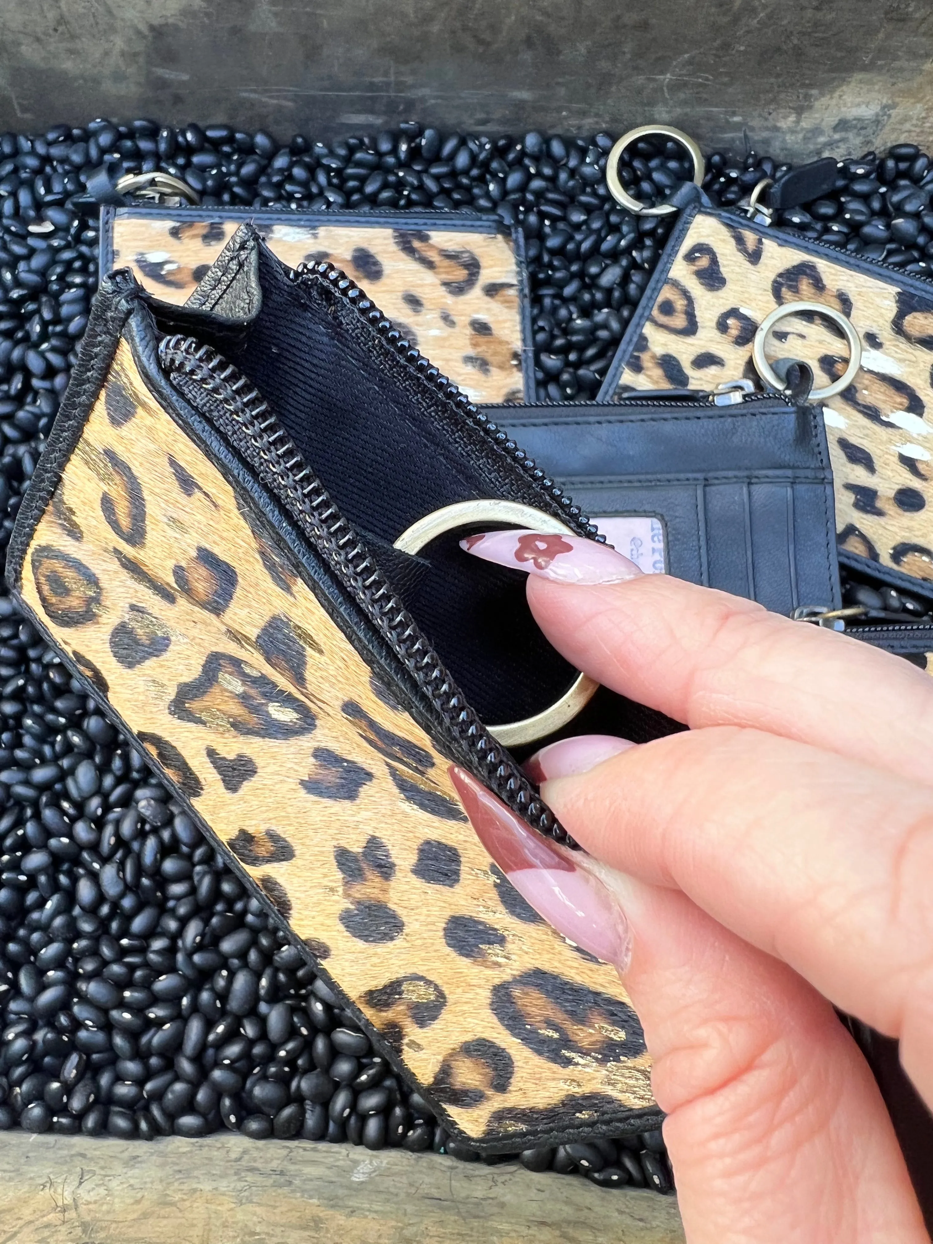 Leopard Cowhide Card Case with keychain
