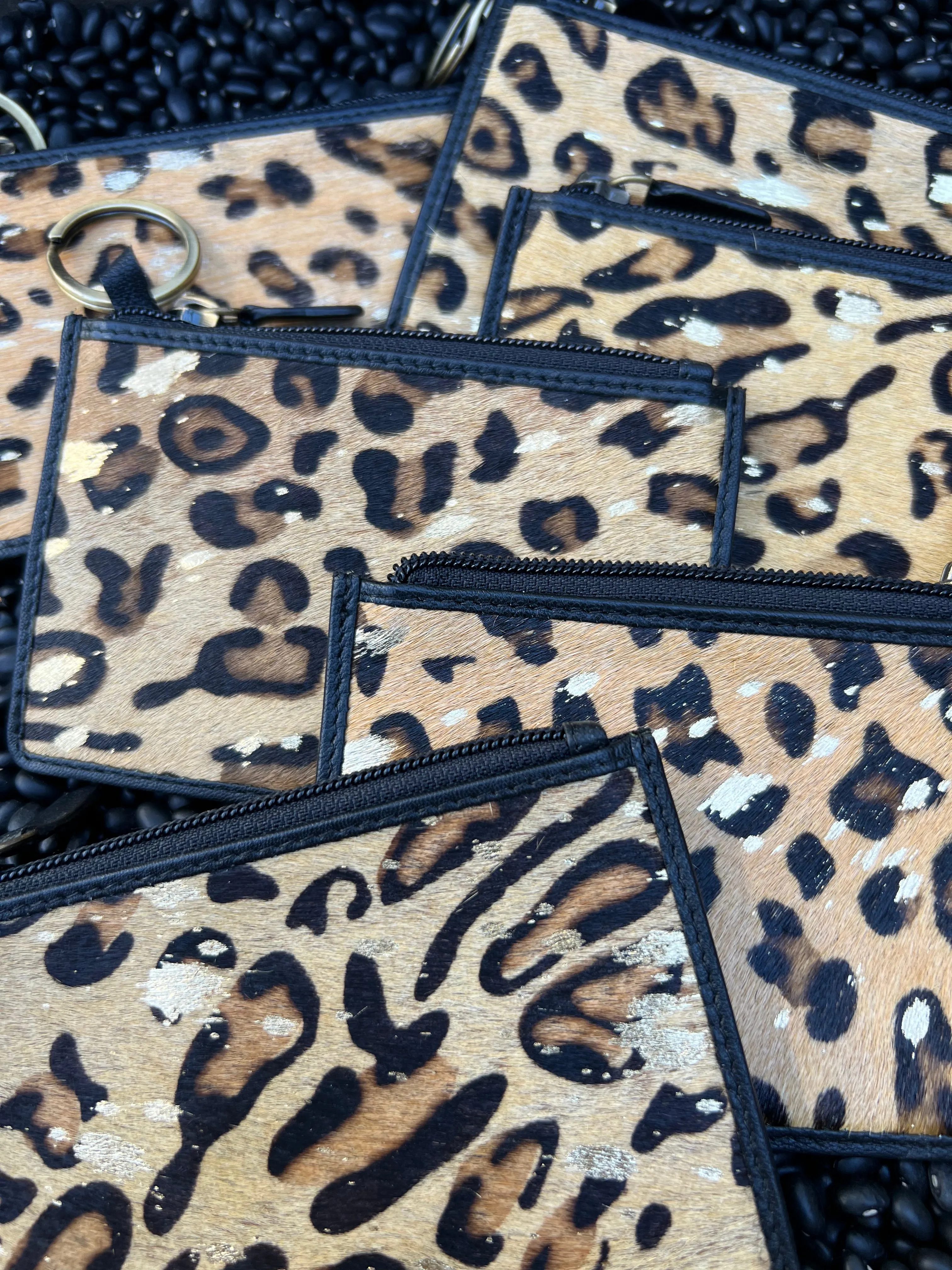 Leopard Cowhide Card Case with keychain