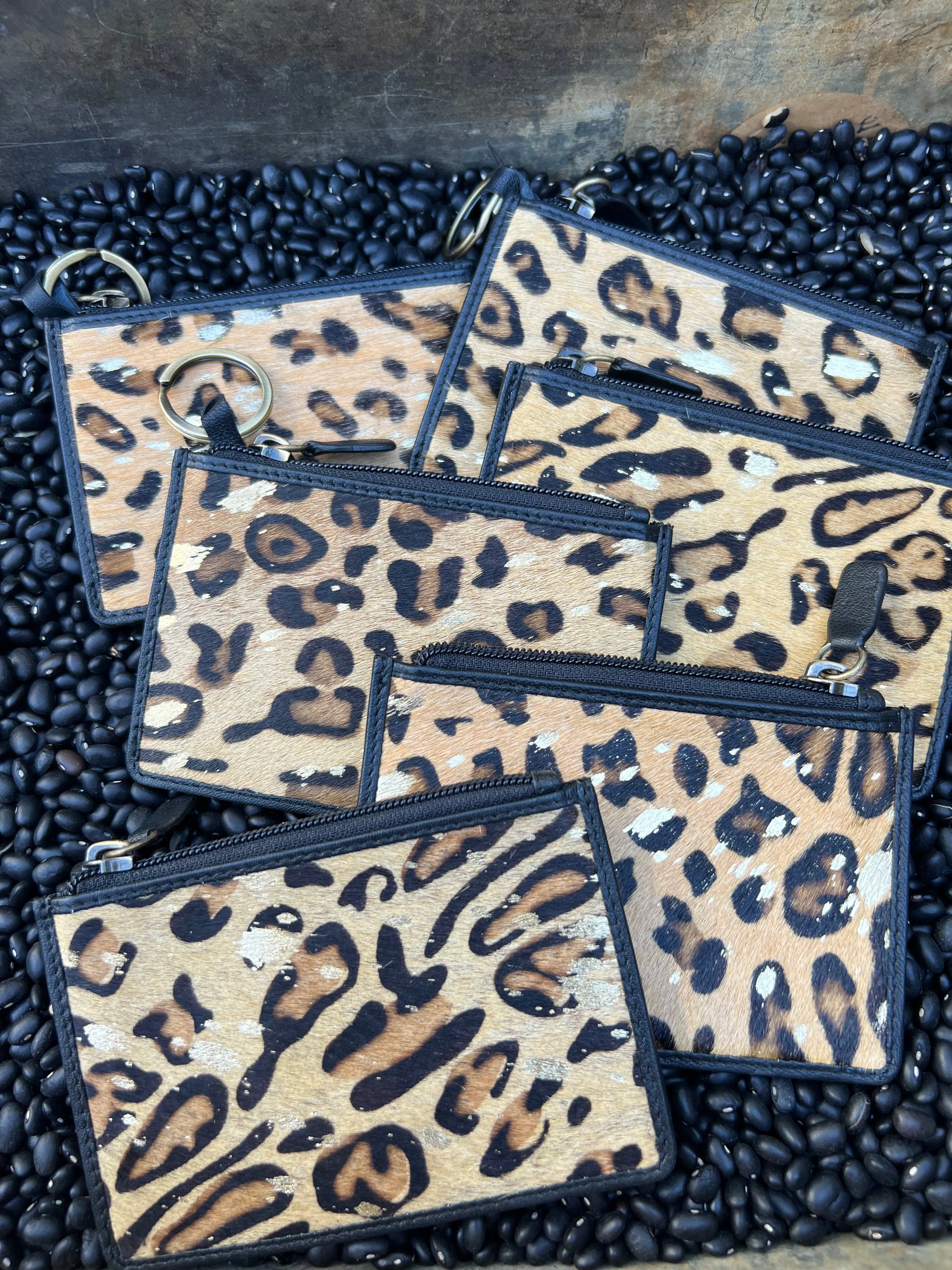 Leopard Cowhide Card Case with keychain