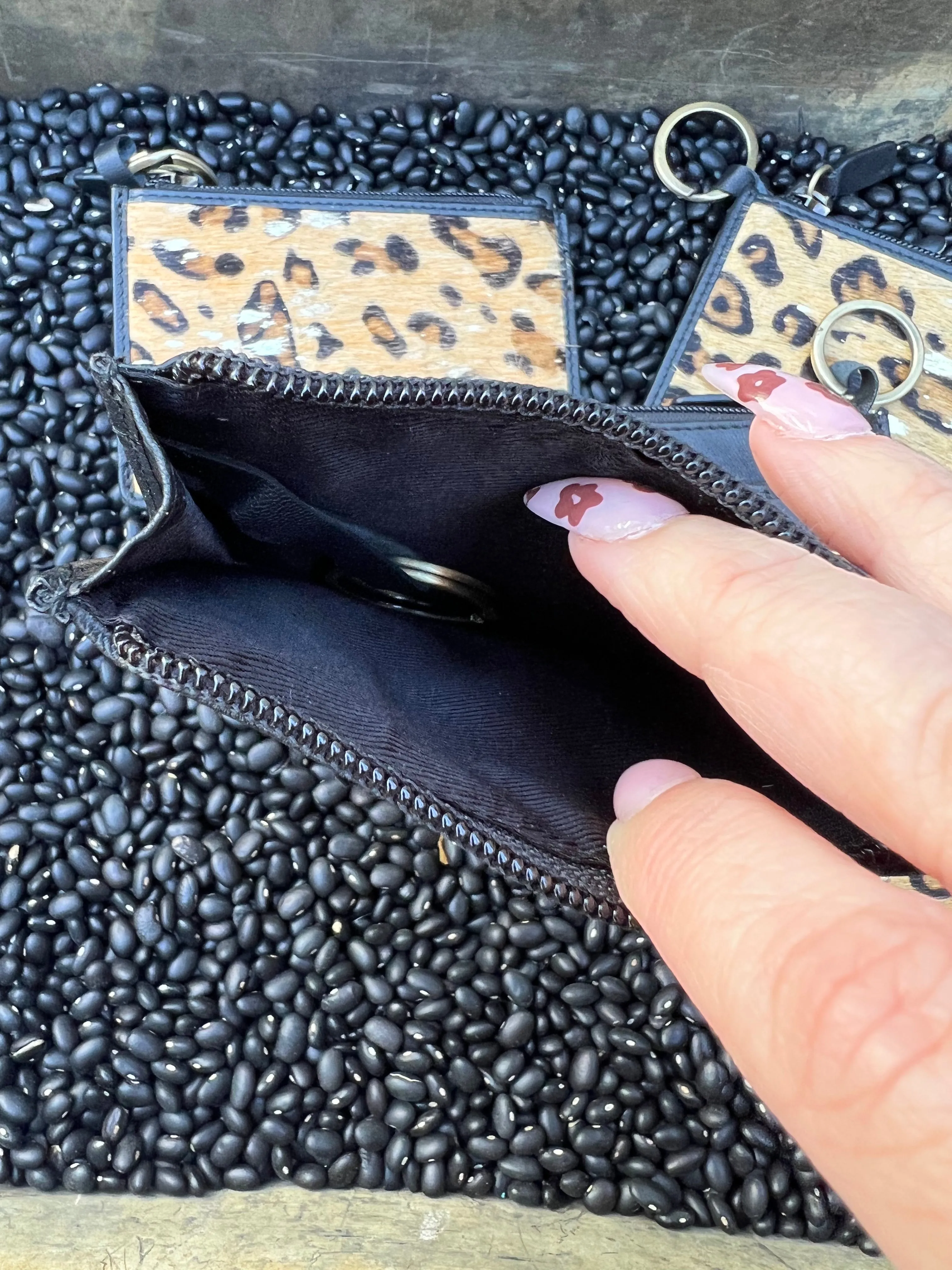 Leopard Cowhide Card Case with keychain