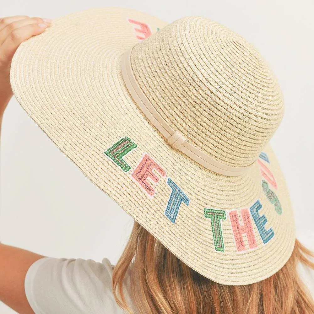 Let The Sun Shine Sequin Message Straw Panama Sun Hat