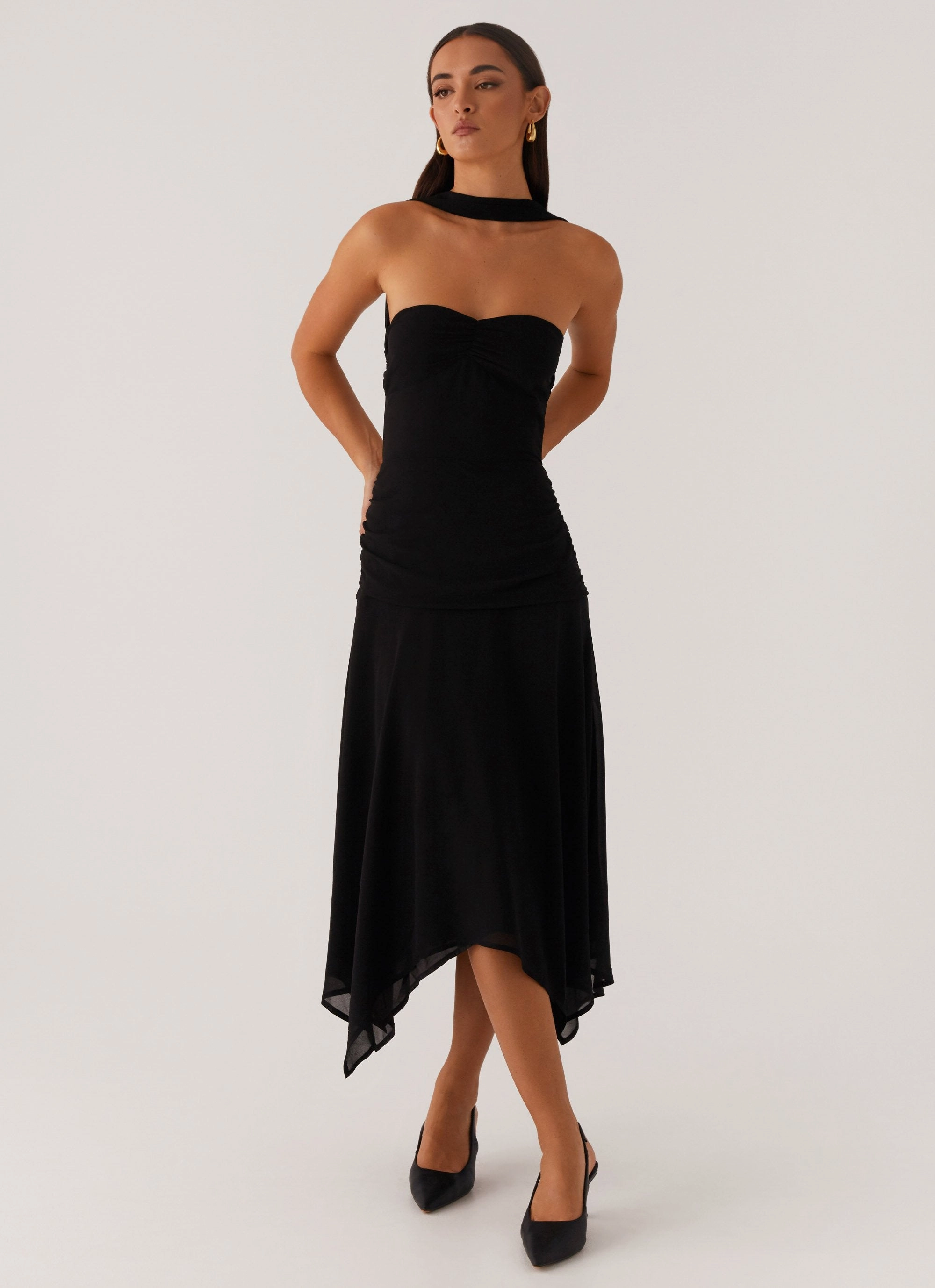 Leto Chiffon Midi Dress - Black Chilly Wear