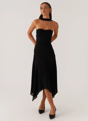 Leto Chiffon Midi Dress - Black Chilly Wear