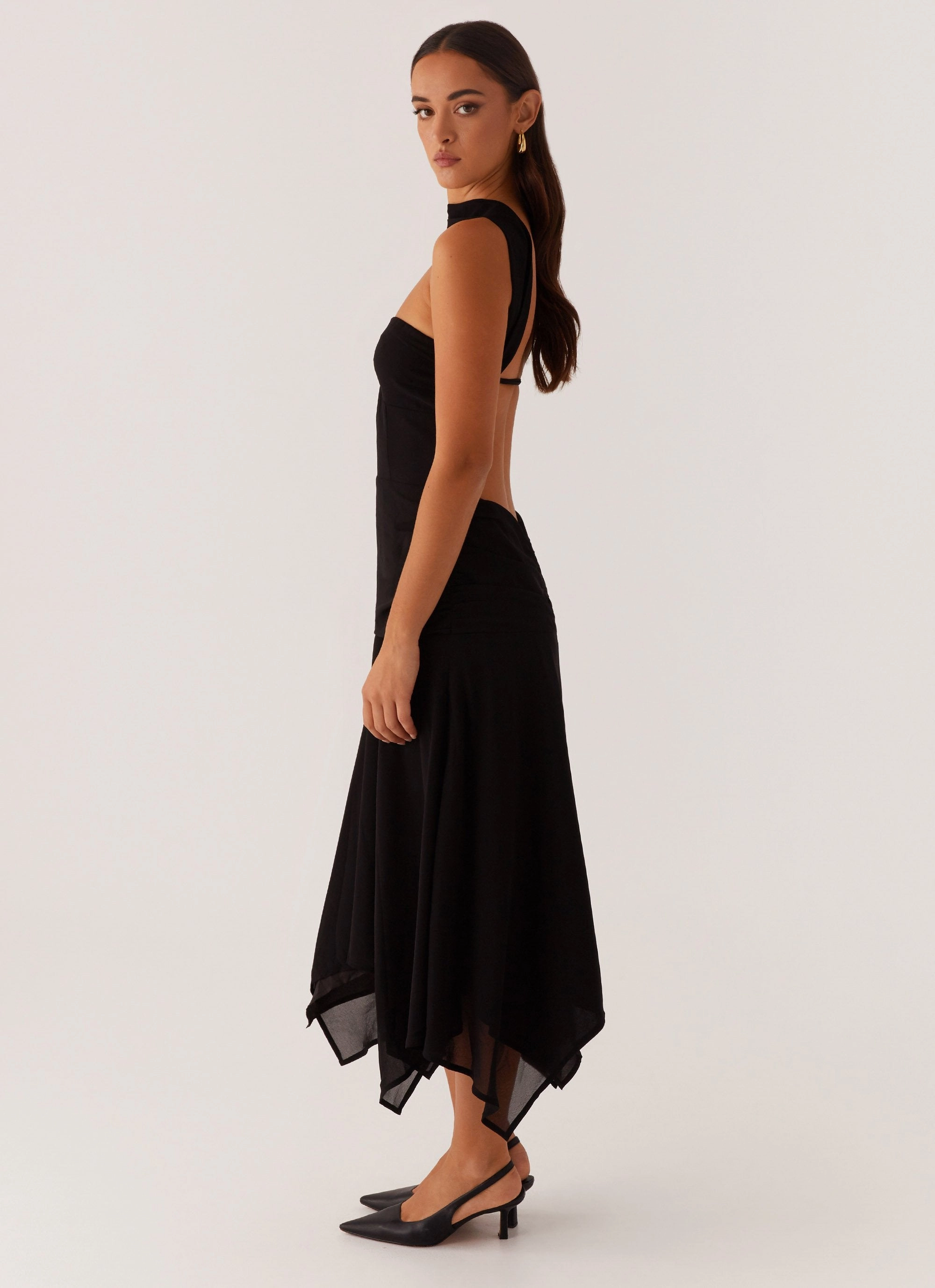 Leto Chiffon Midi Dress - Black Workwear Comfort