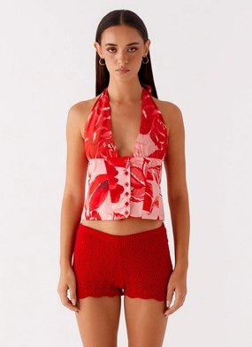 Gym Wear Lets Pretend Halterneck Top - Sicily Sunsets Print