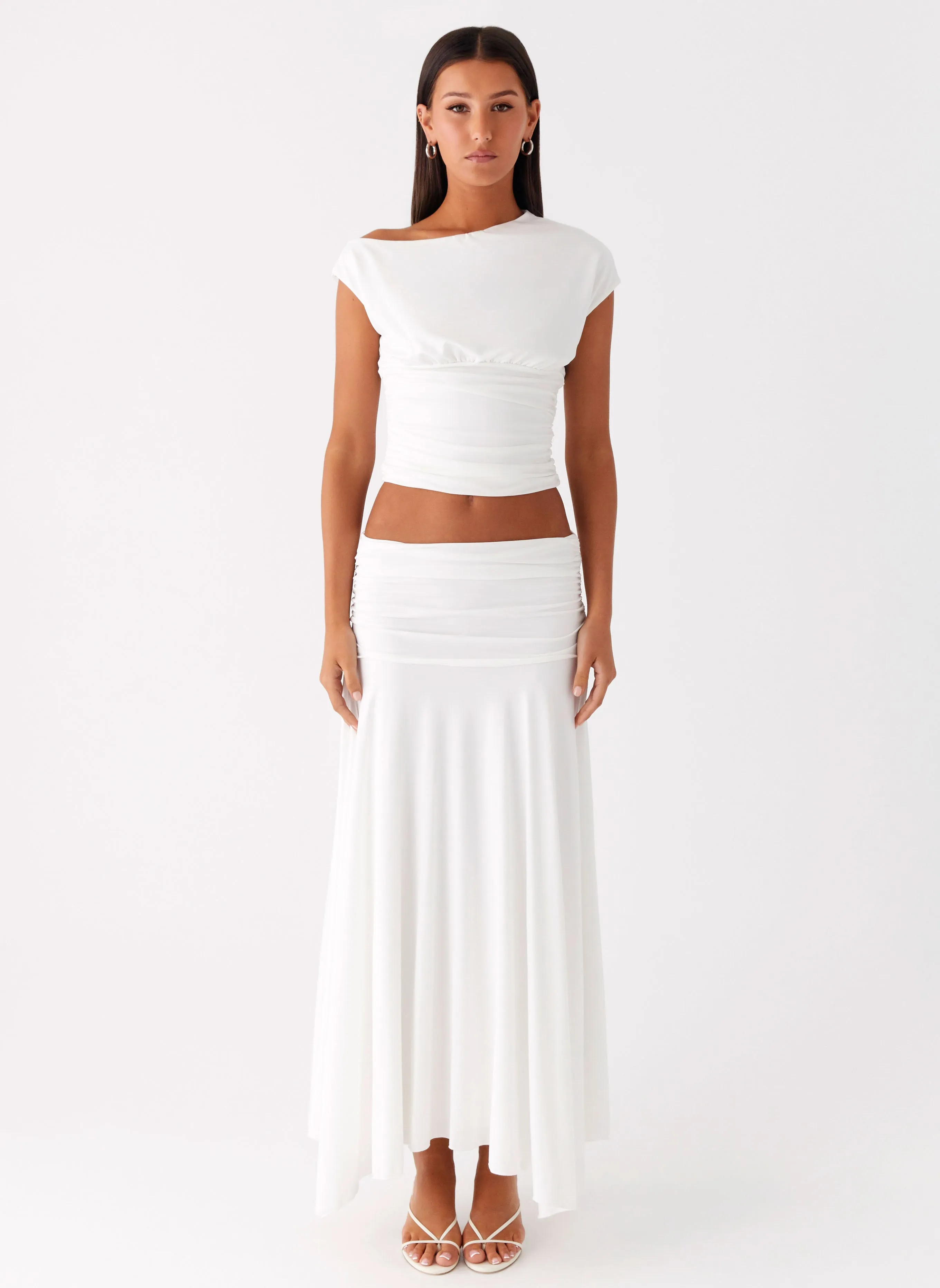 Liana Ruched Maxi Skirt - White Smooth Layer