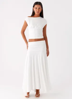 Liana Ruched Maxi Skirt - White Aesthetic Look Laid Back Look
