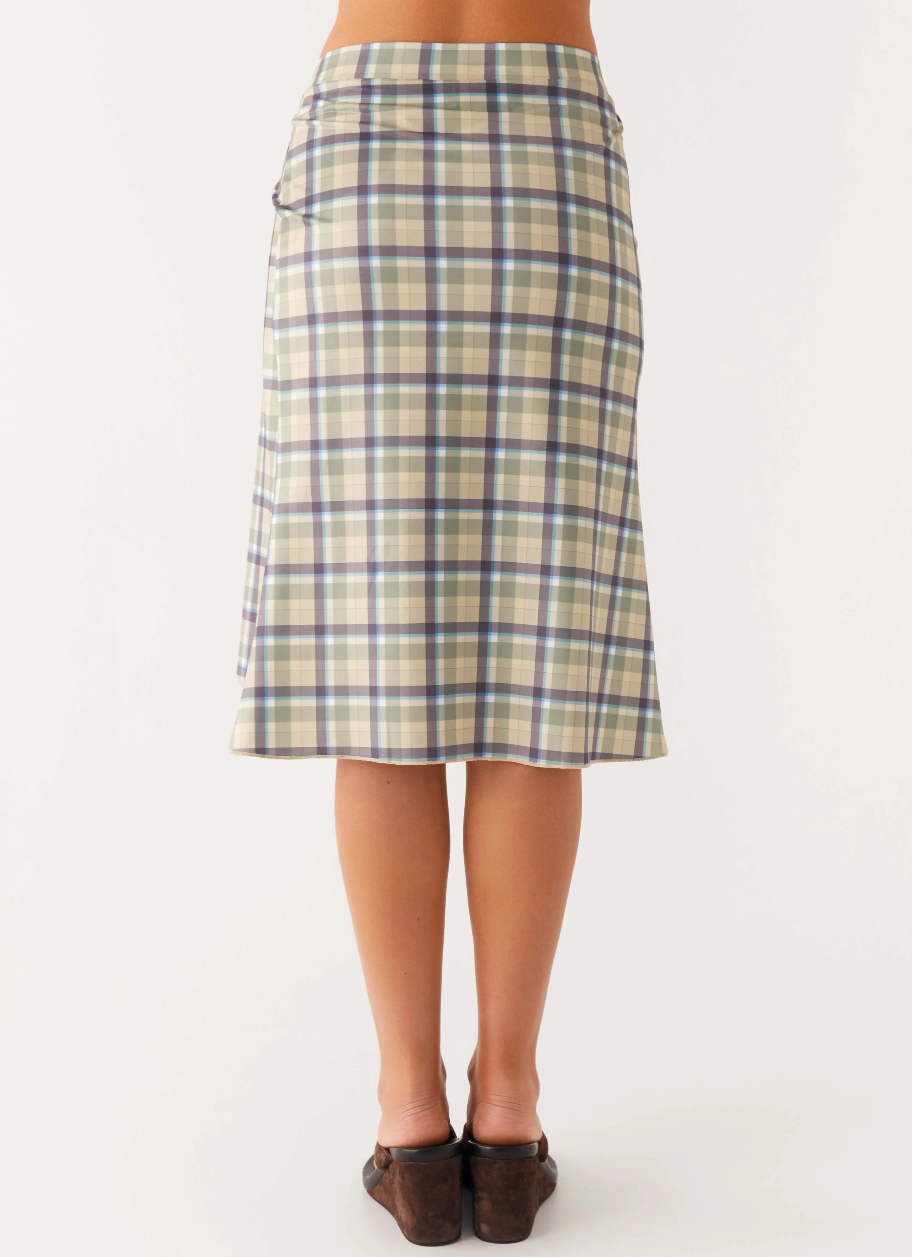 Stretchy High Shine Shes A Lady Midi Skirt - Cedar Check