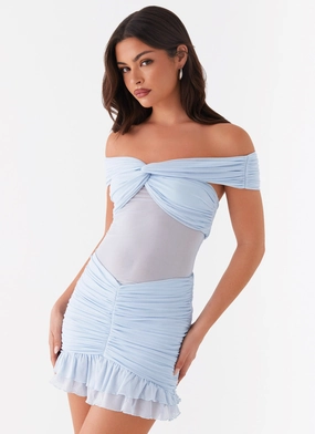 Frances Mini Dress - Blue Soft Layers understated look