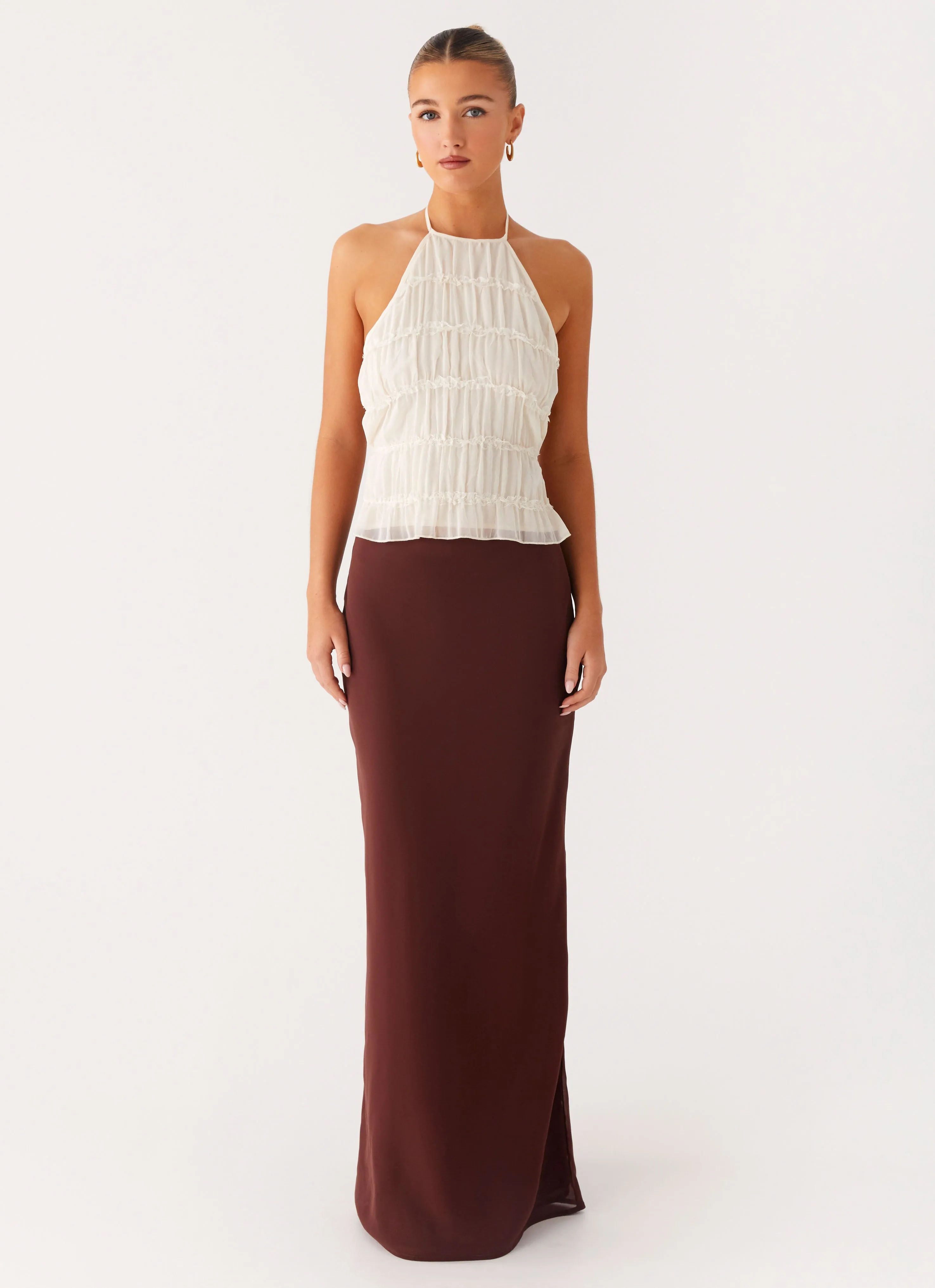 Embossed Detail Comfort Waistline Sienna Sunset Maxi Skirt - Chocolate