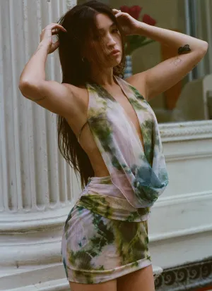 Button Down Design Elysia Mesh Mini Dress - Rainforest