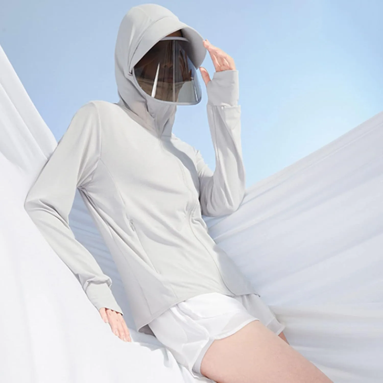 Lightweight UPF 50 Long Sleeve Women Fishing SPF Jacket Crop Breathable T Shirt Sun Protection Hooded UPF 50  Shirts
